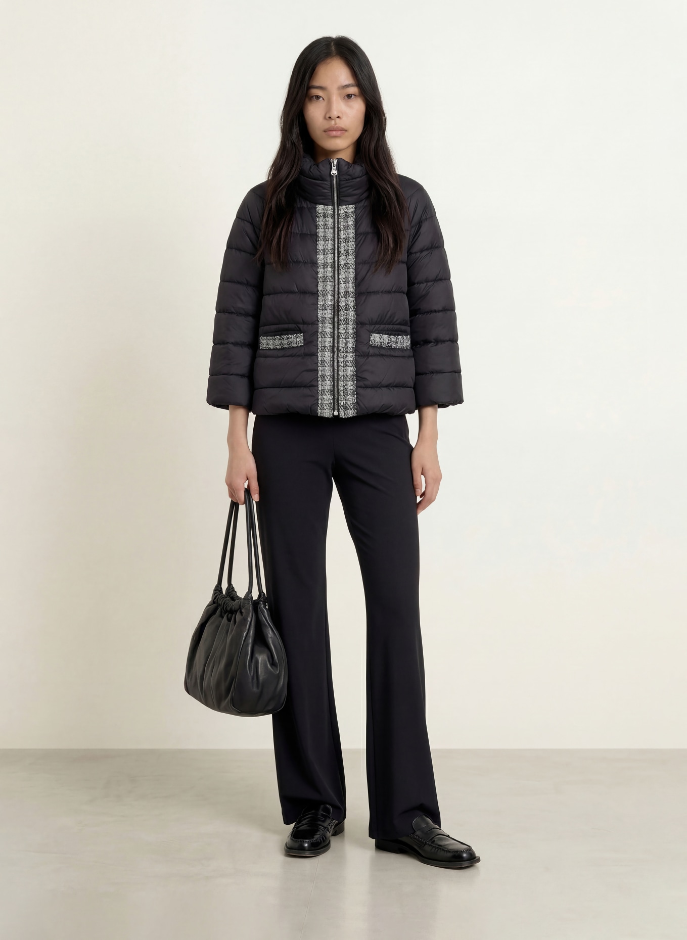 SPORTALM Quilted jacket with 3/4 sleeves: BLACK / GRAY / WHITE