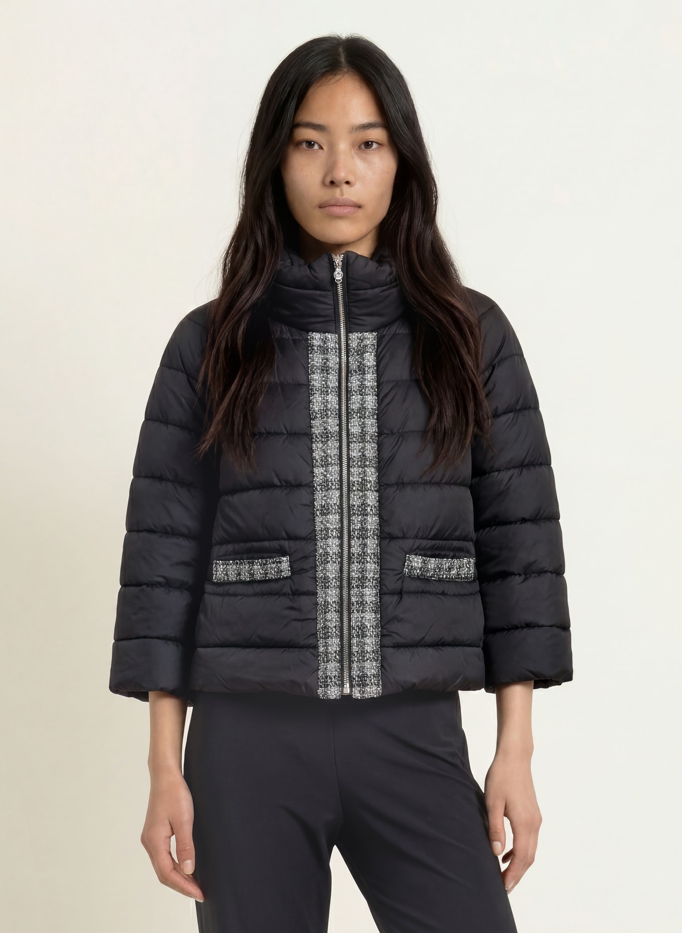SPORTALM Quilted jacket with 3/4 sleeves: BLACK / GRAY / WHITE