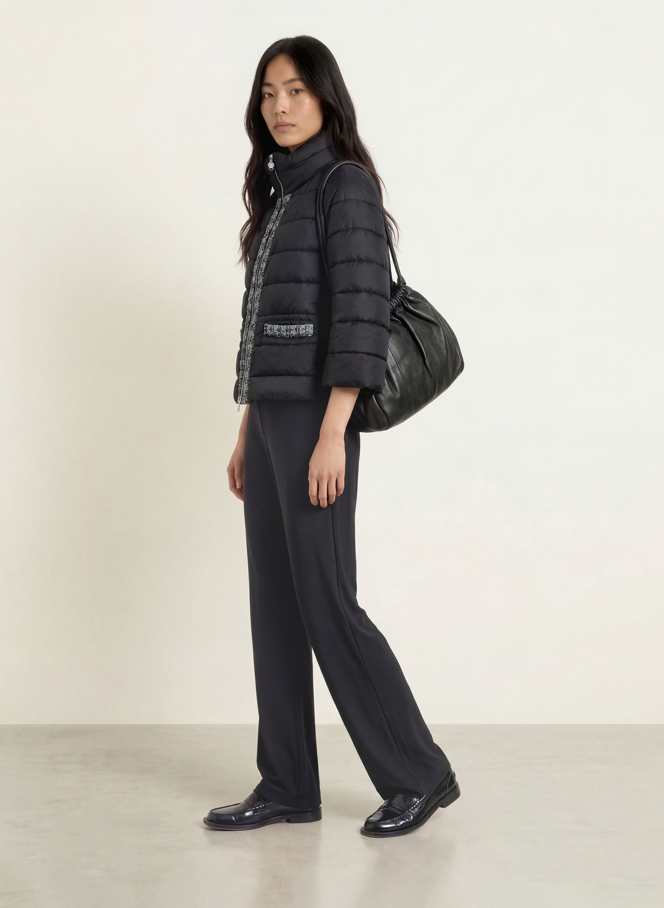 SPORTALM Quilted jacket with 3/4 sleeves: BLACK / GRAY / WHITE