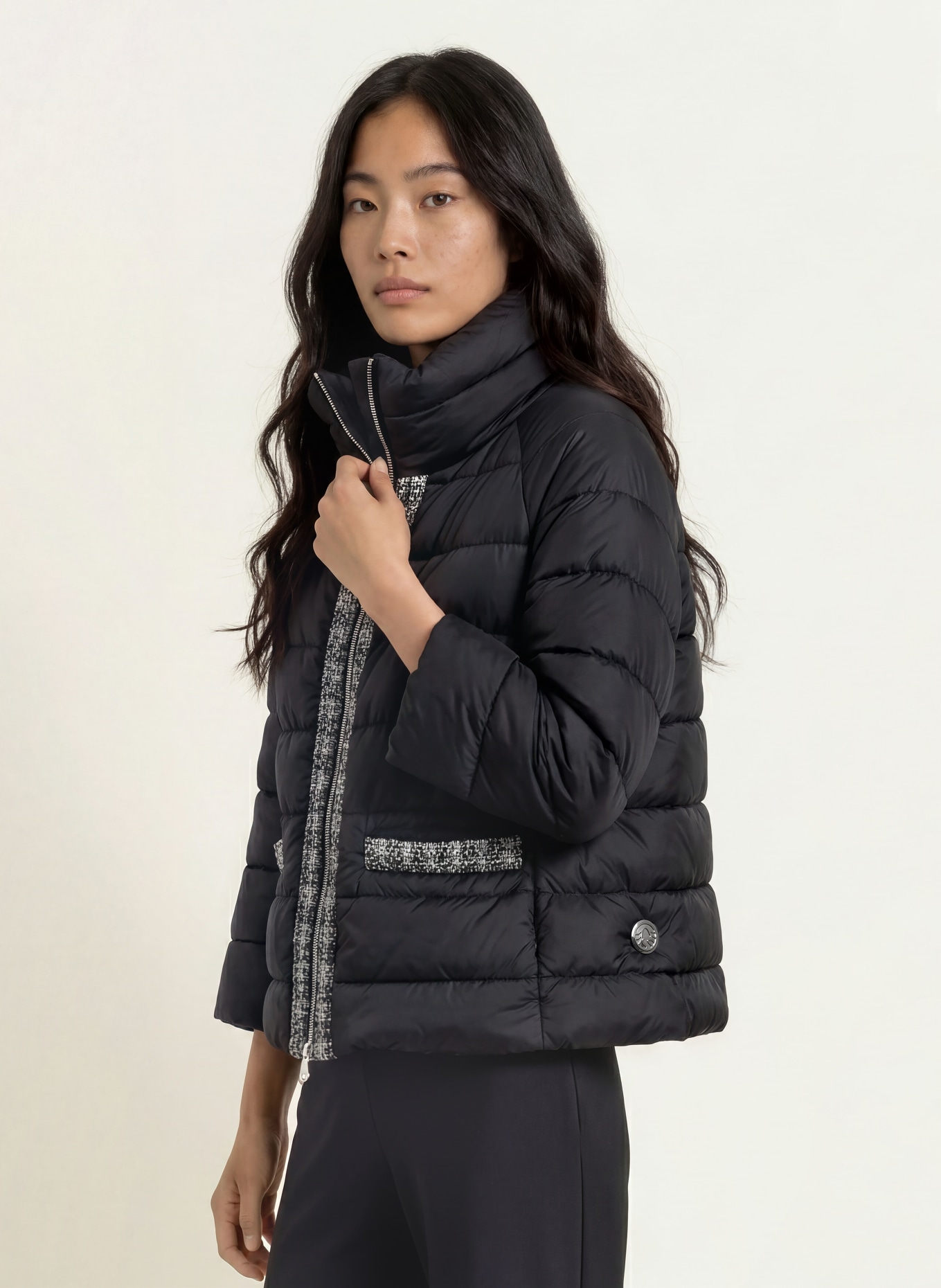 SPORTALM Quilted jacket with 3/4 sleeves: BLACK / GRAY / WHITE