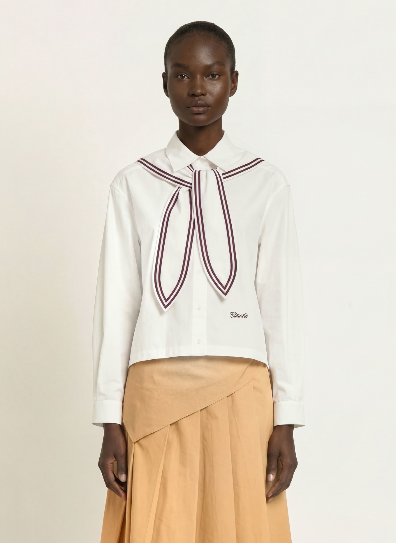 CLAUDIE PIERLOT Hemdbluse mit abnehmbarem Tuch: WEISS