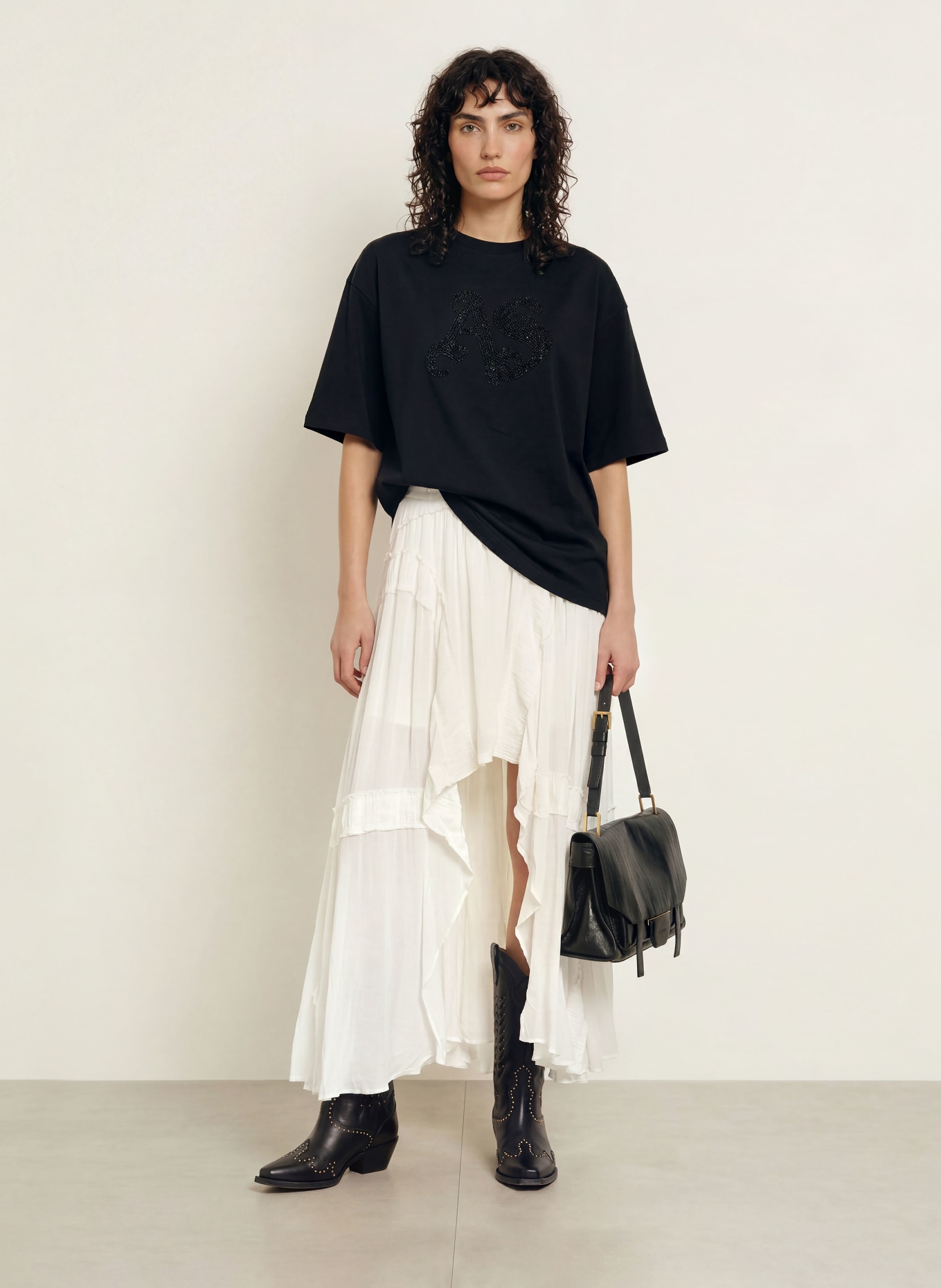 ALLSAINTS T-shirt AMELIE avec perles décoratives: NOIR