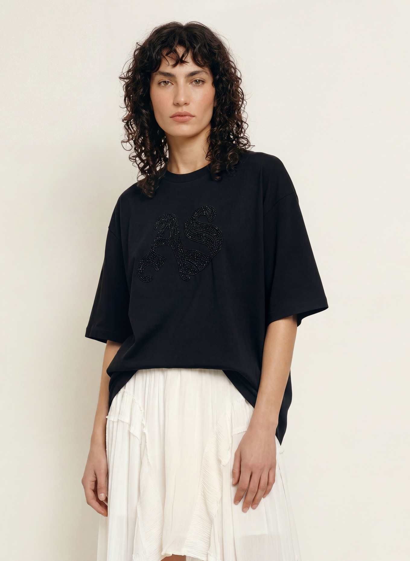 ALLSAINTS T-shirt AMELIE avec perles décoratives: NOIR