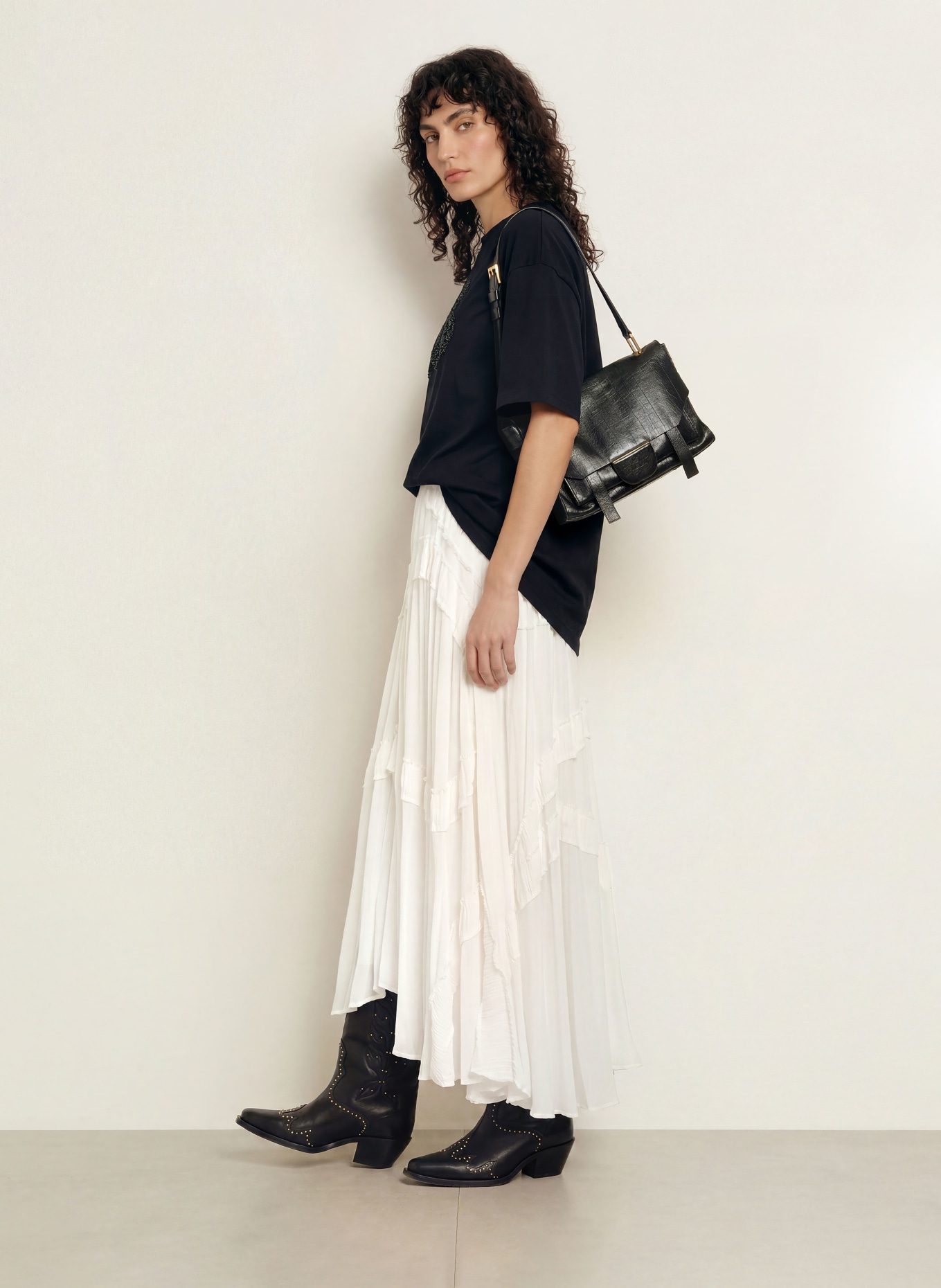 ALLSAINTS T-shirt AMELIE avec perles décoratives: NOIR