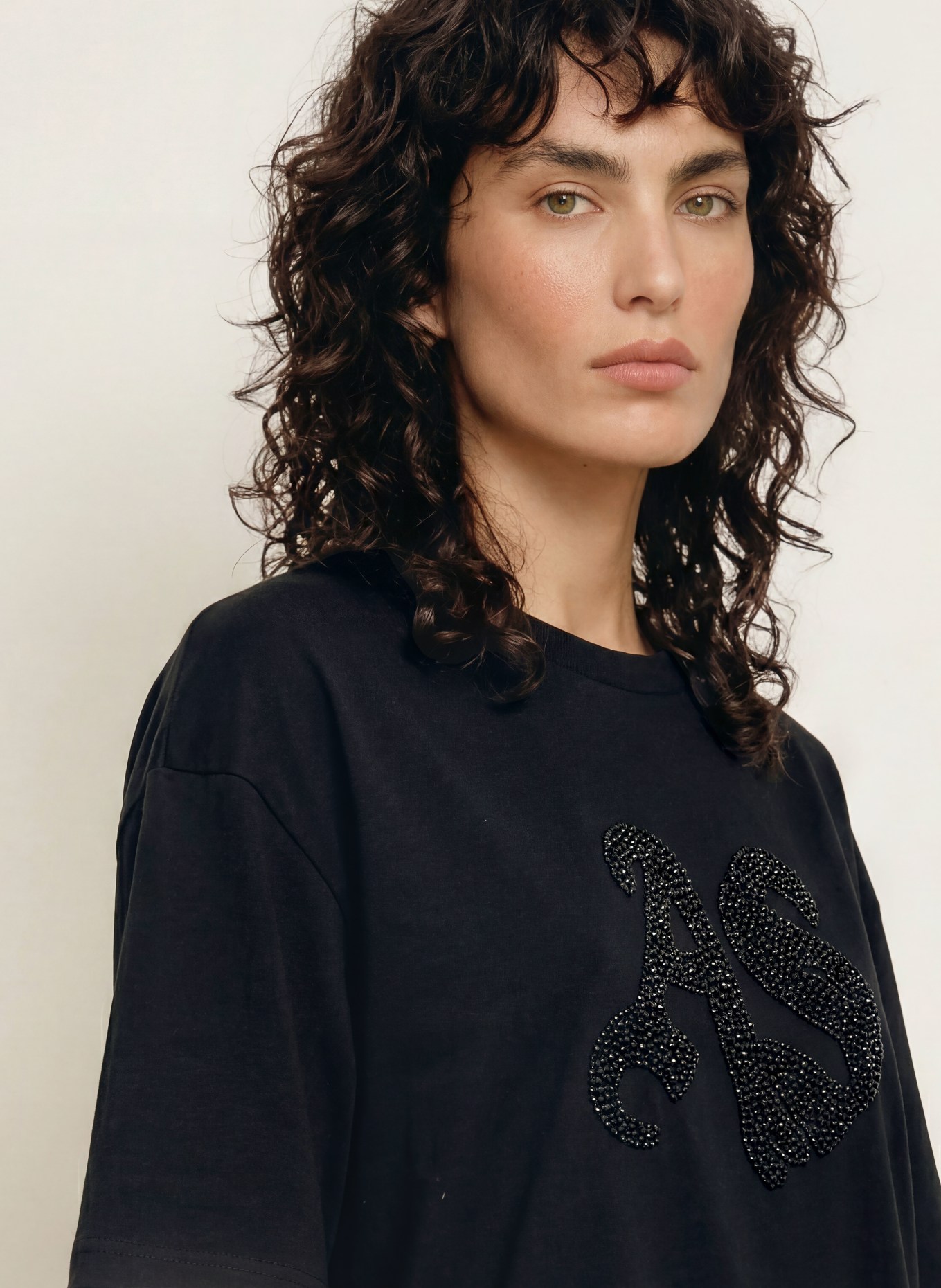 ALLSAINTS T-shirt AMELIE avec perles décoratives: NOIR