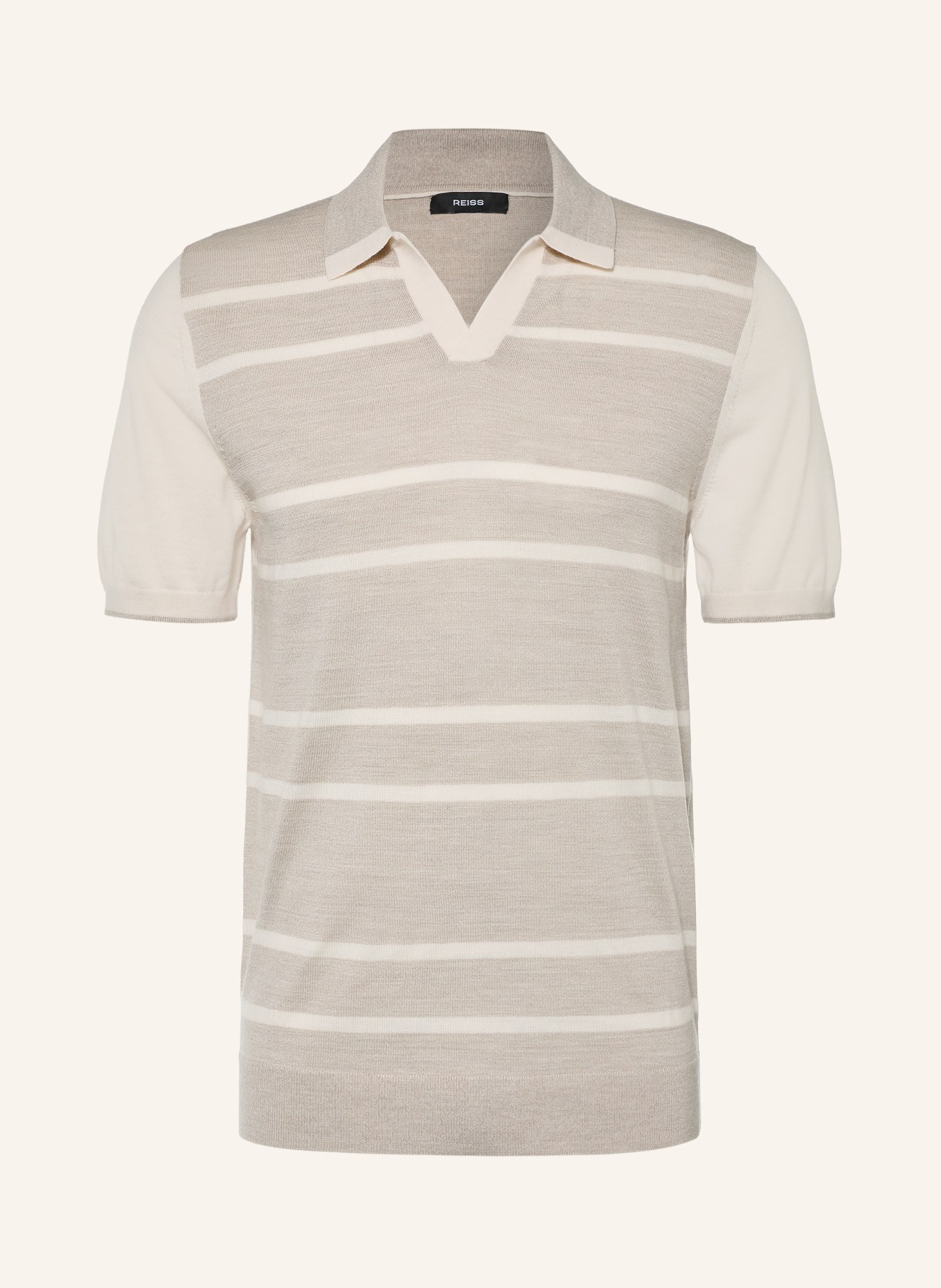 REISS Stickad pikétröja MILES i merinoull: BEIGE / GRÄDDE