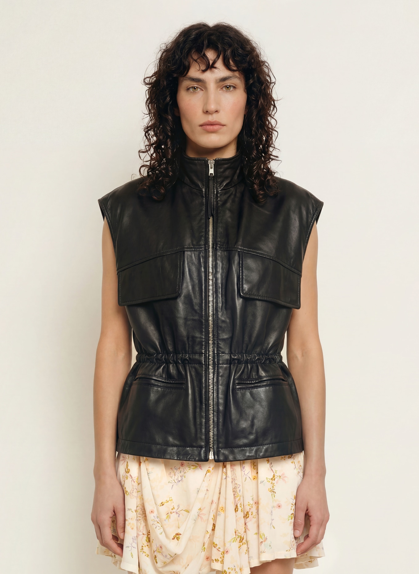 ALLSAINTS Gilet en cuir FLOR: NOIR