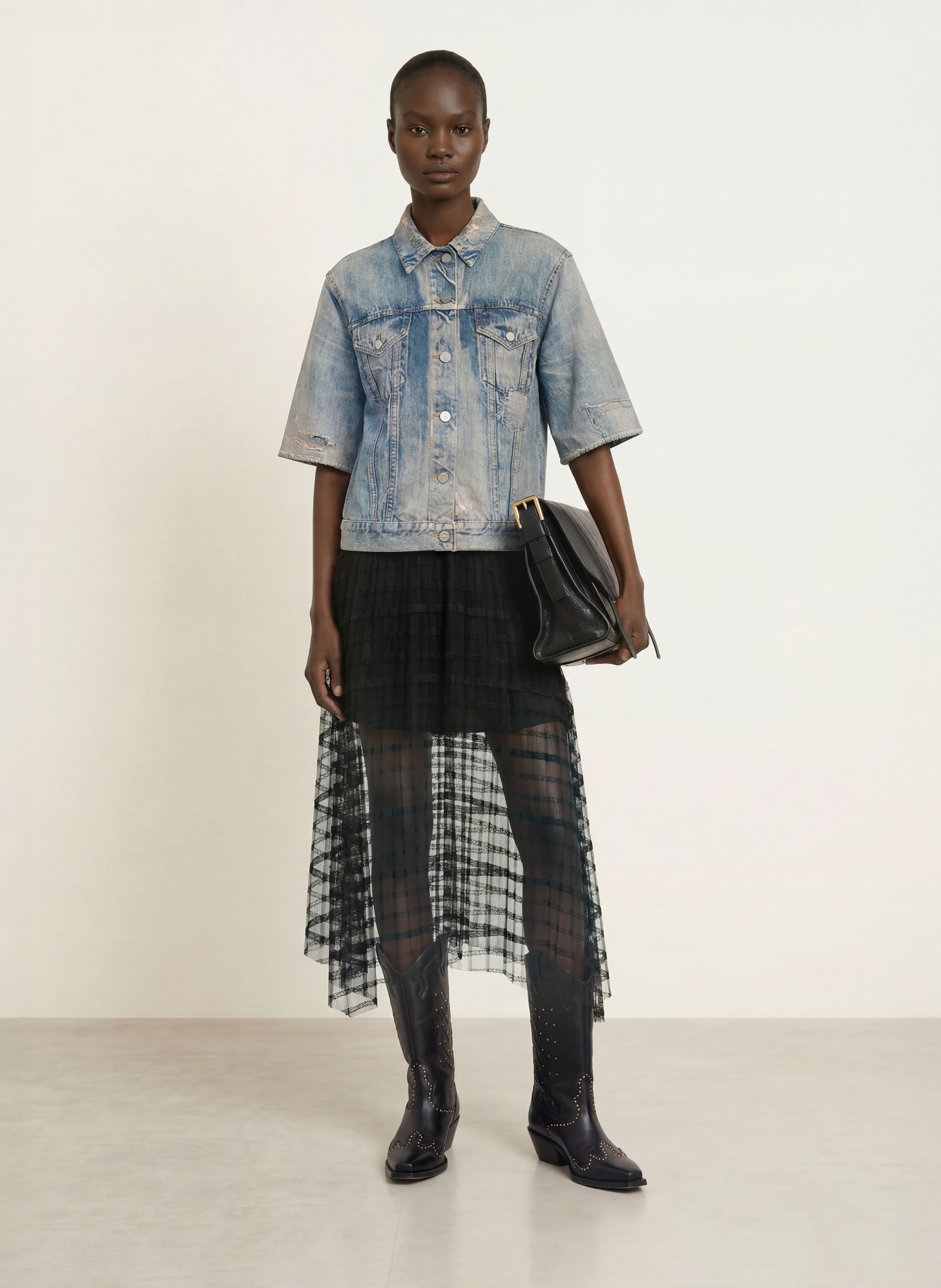 ALLSAINTS Sweatvest JUNI in jeanslook: BLAUW / BLAUWGRIJS