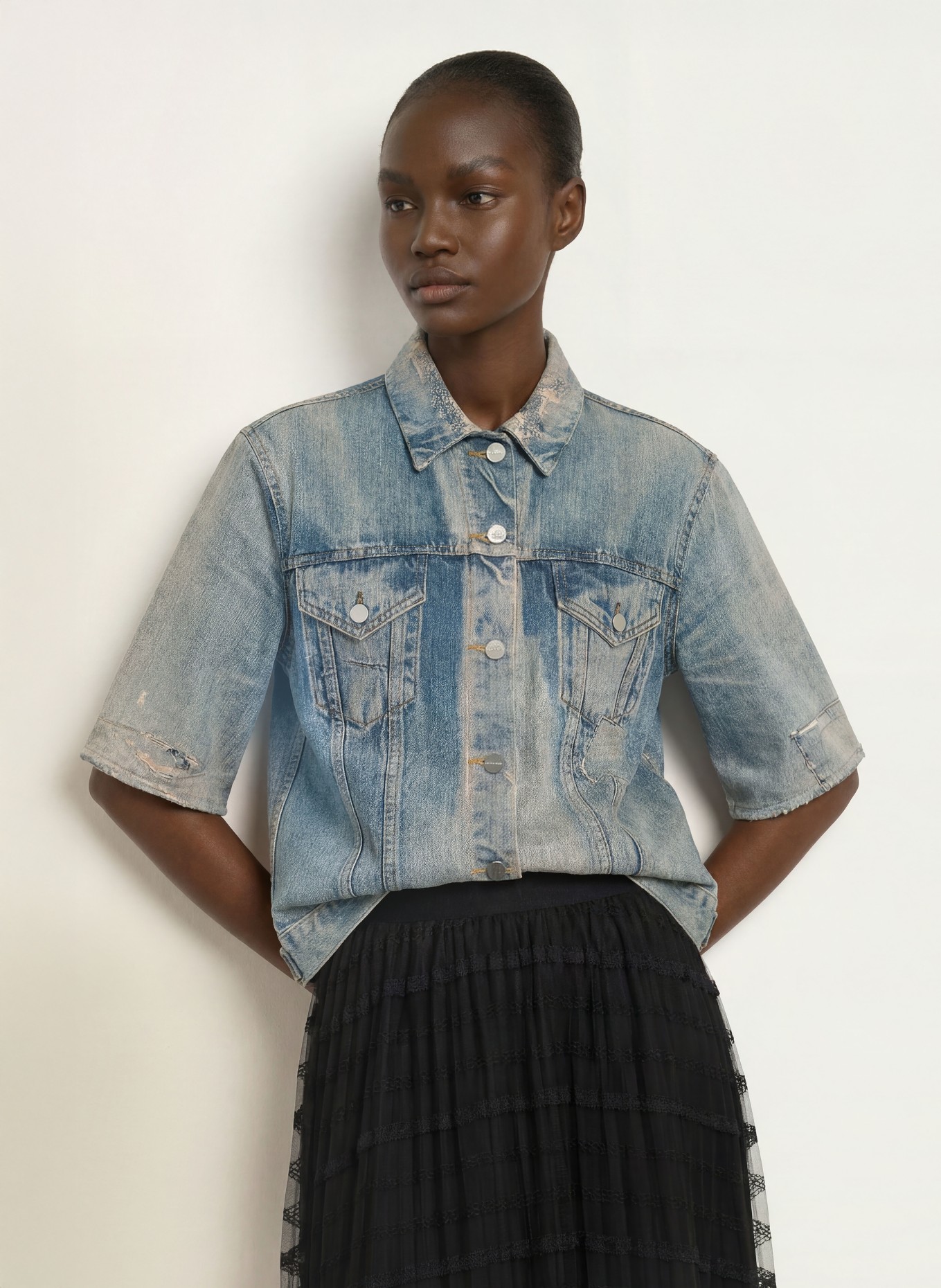 ALLSAINTS Sweatvest JUNI in jeanslook: BLAUW / BLAUWGRIJS
