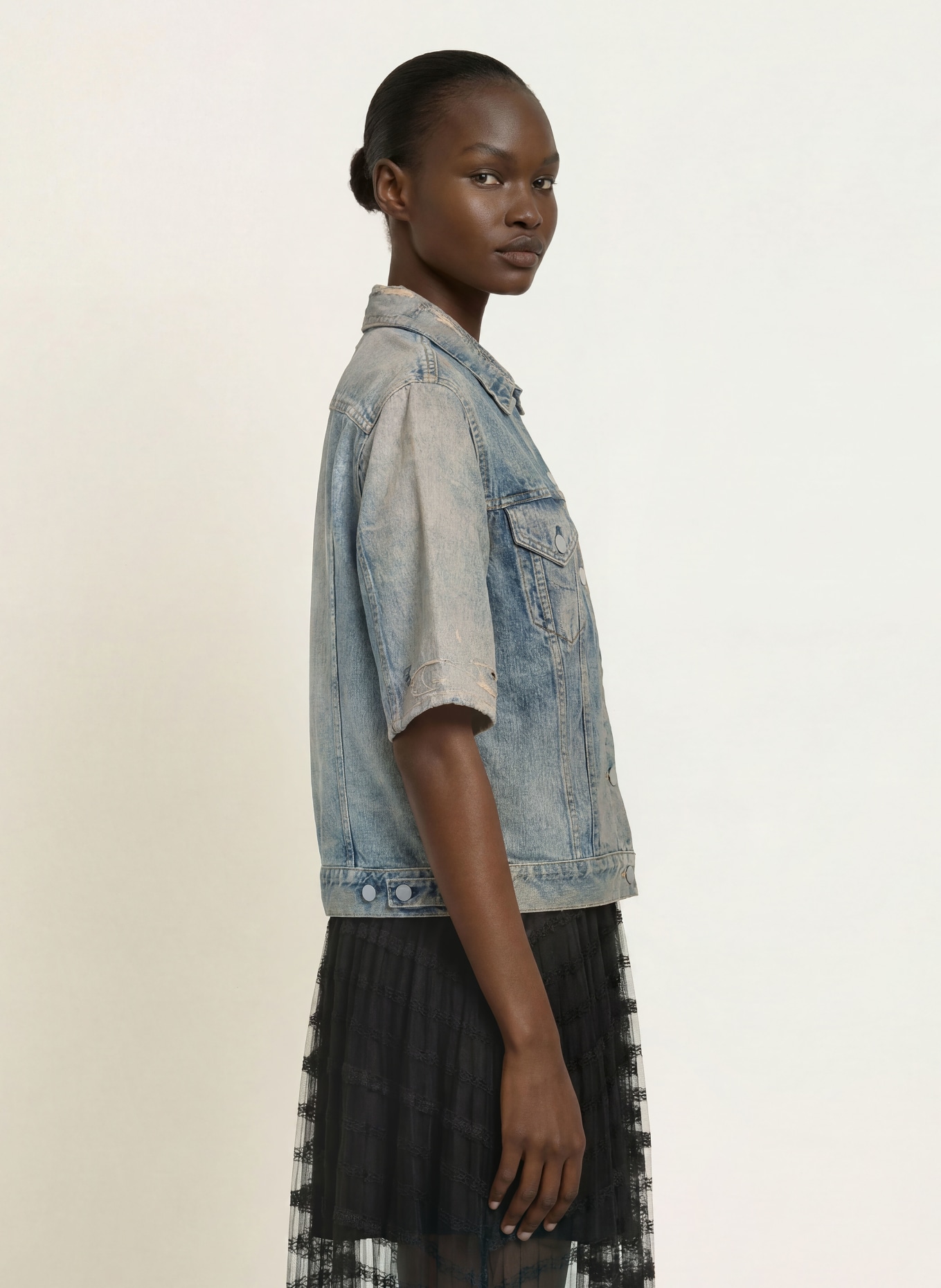 ALLSAINTS Sweatvest JUNI in jeanslook: BLAUW / BLAUWGRIJS