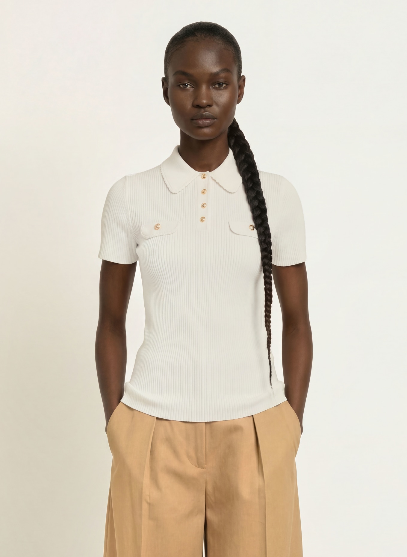 maje Strick-Poloshirt: ECRU