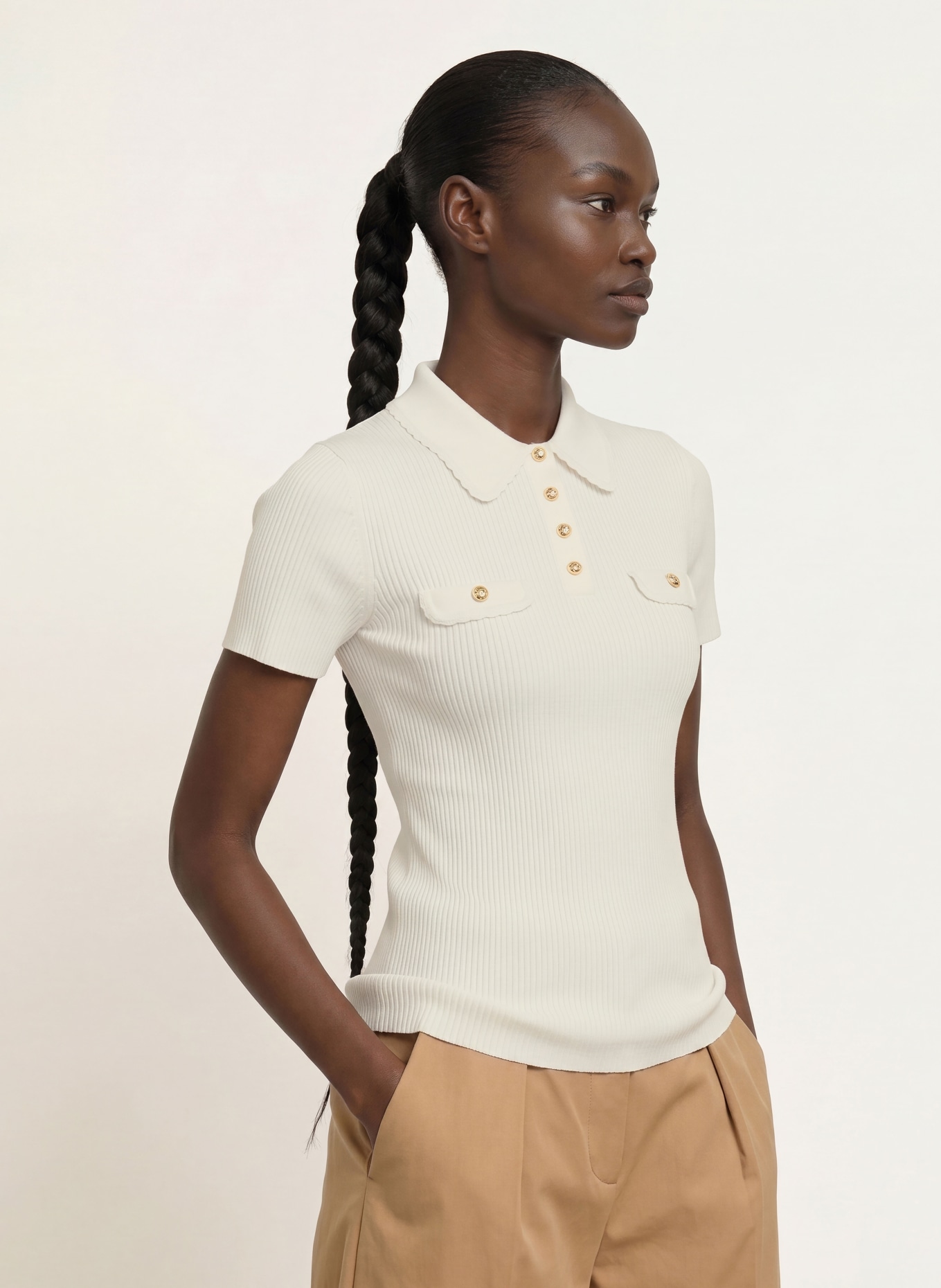 maje Strick-Poloshirt: ECRU