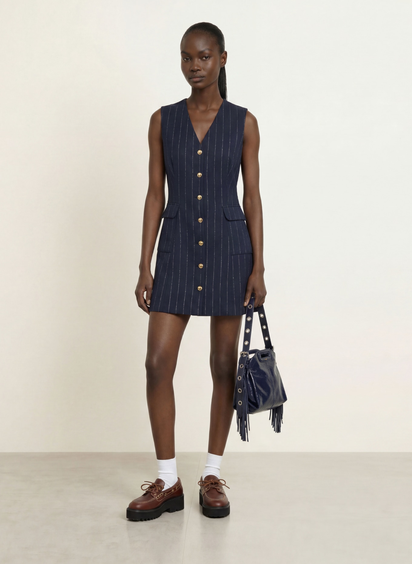 maje Kleid: DUNKELBLAU / WEISS