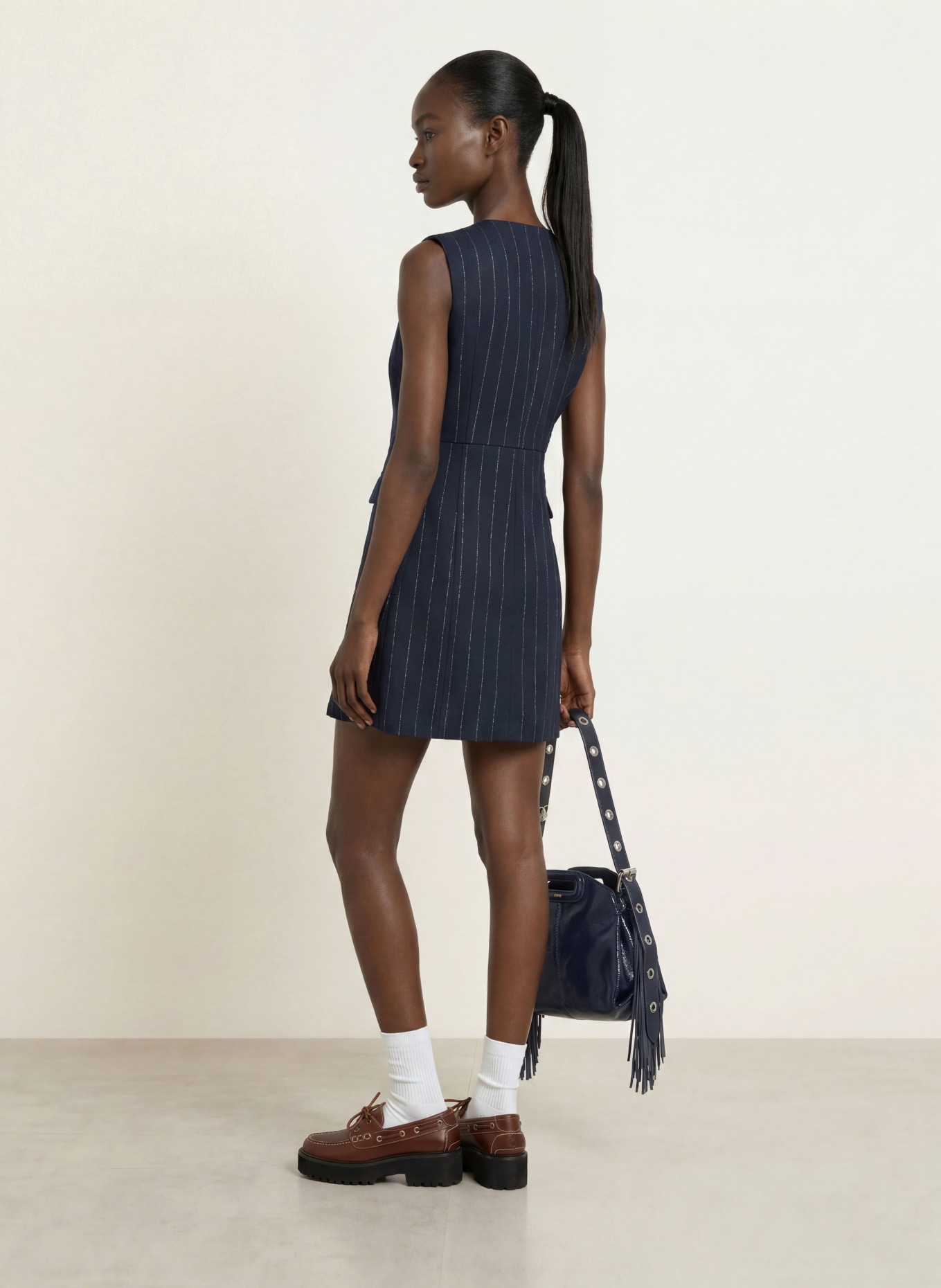 maje Kleid: DUNKELBLAU / WEISS