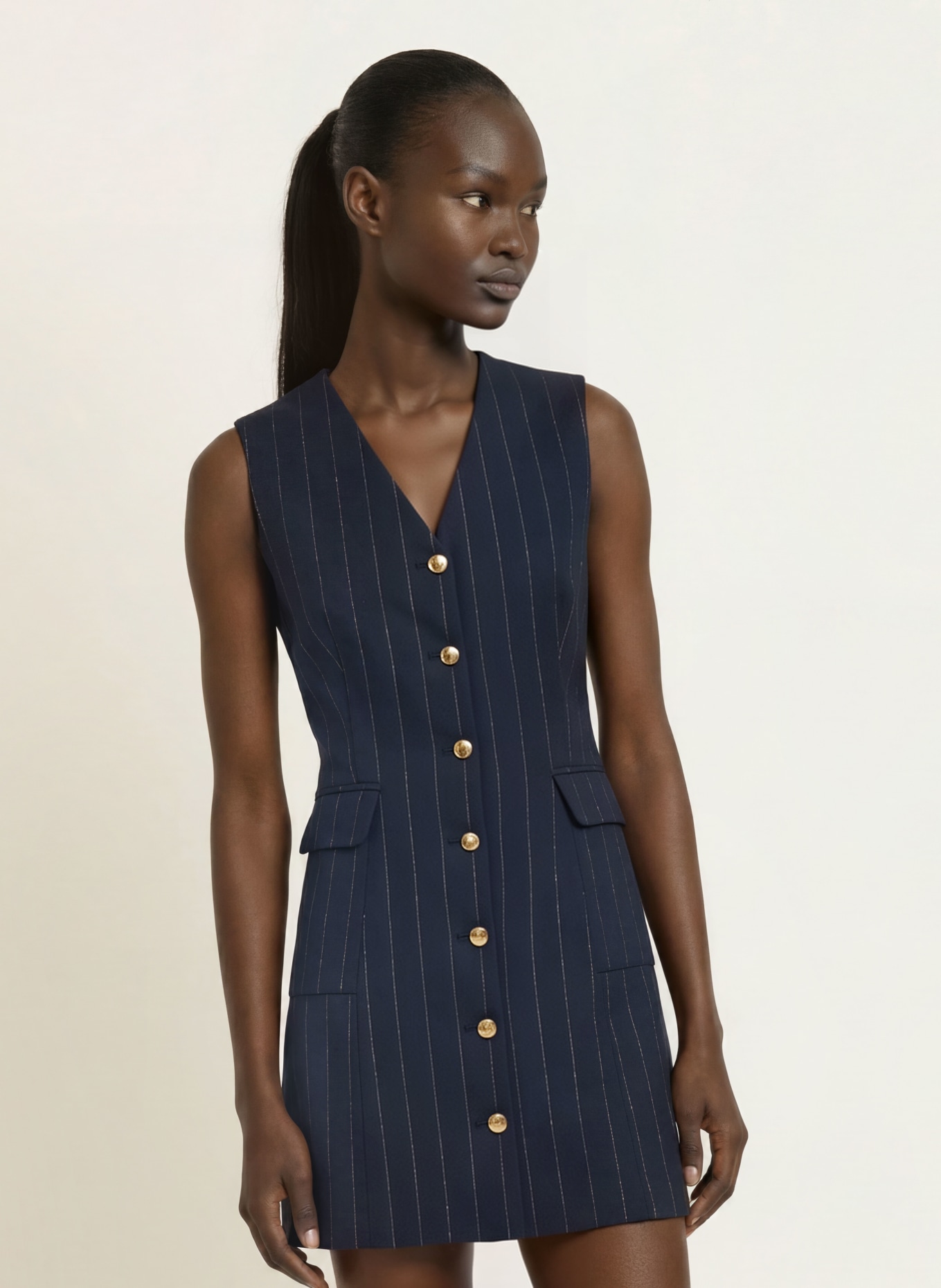 maje Kleid: DUNKELBLAU / WEISS