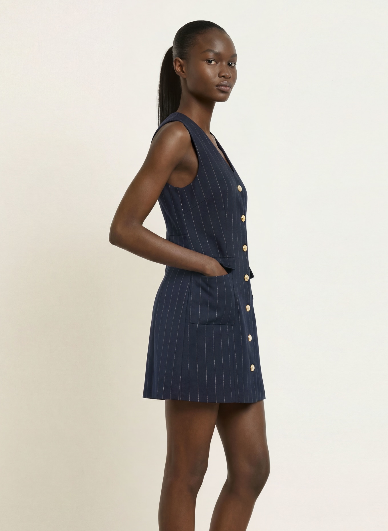 maje Kleid: DUNKELBLAU / WEISS