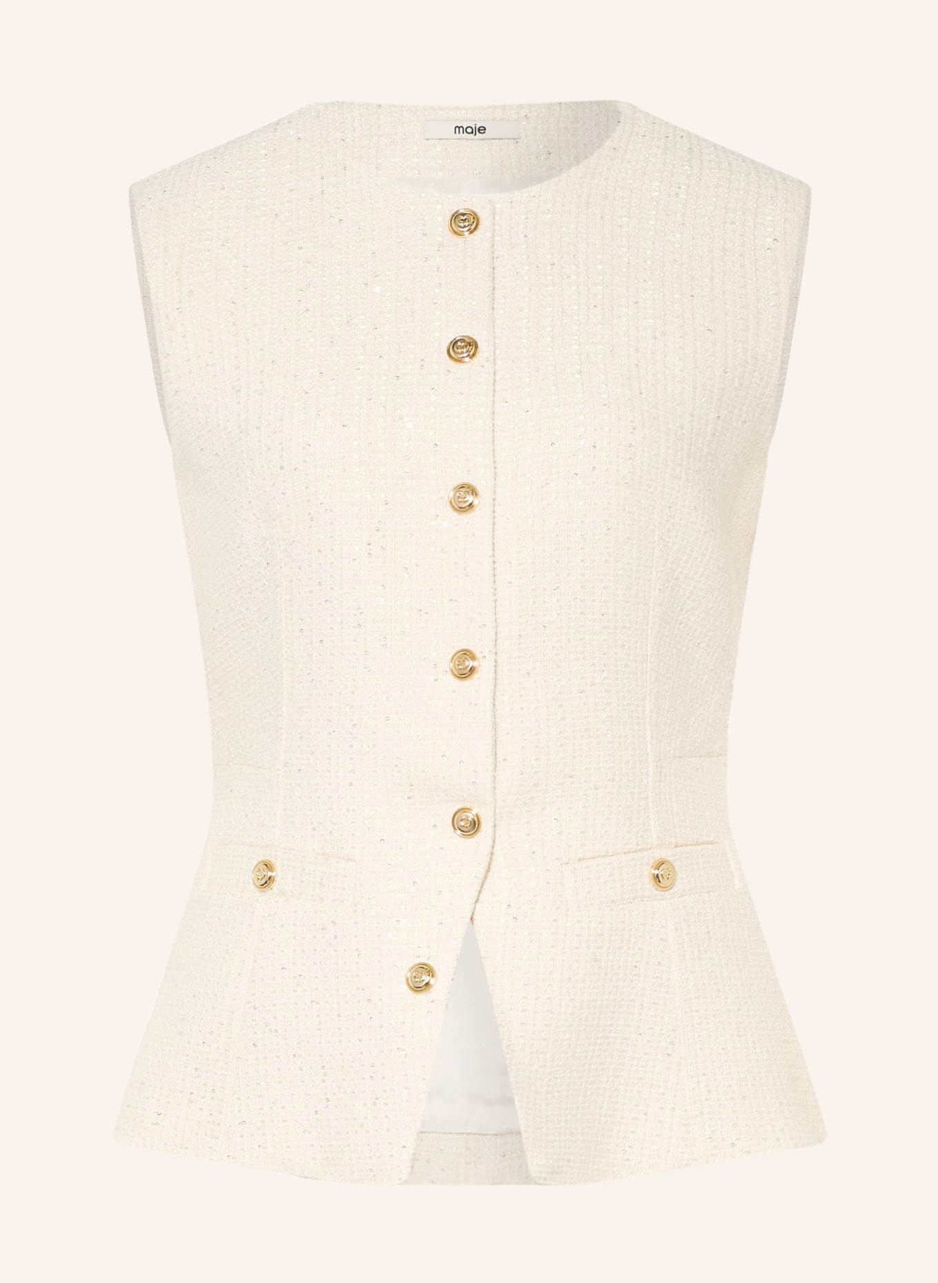 maje Blazerweste aus Tweed mit Pailletten: ECRU / GOLD
