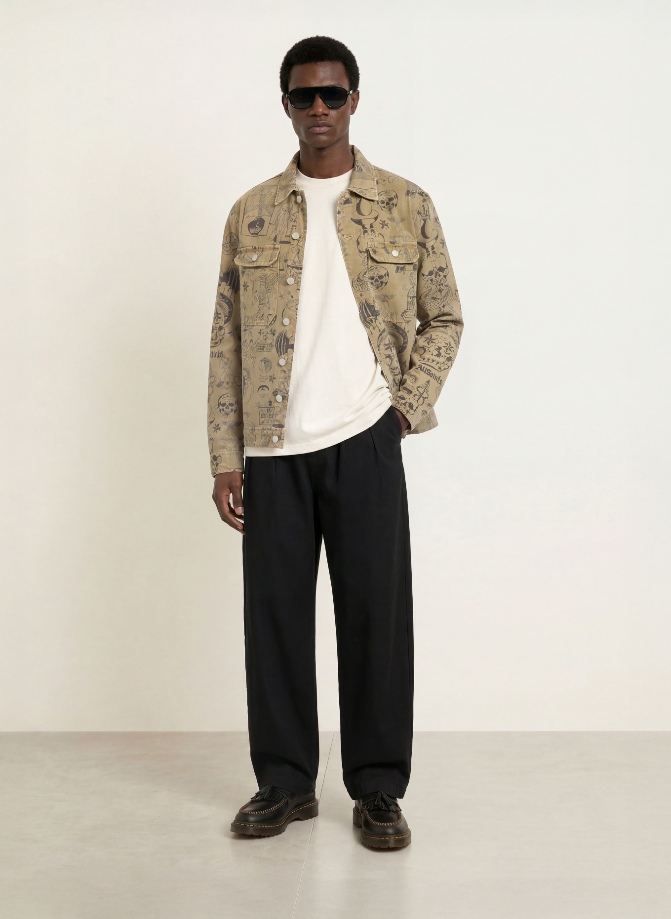 ALLSAINTS Jeansjacke SHERB: HELLBRAUN / SCHWARZ