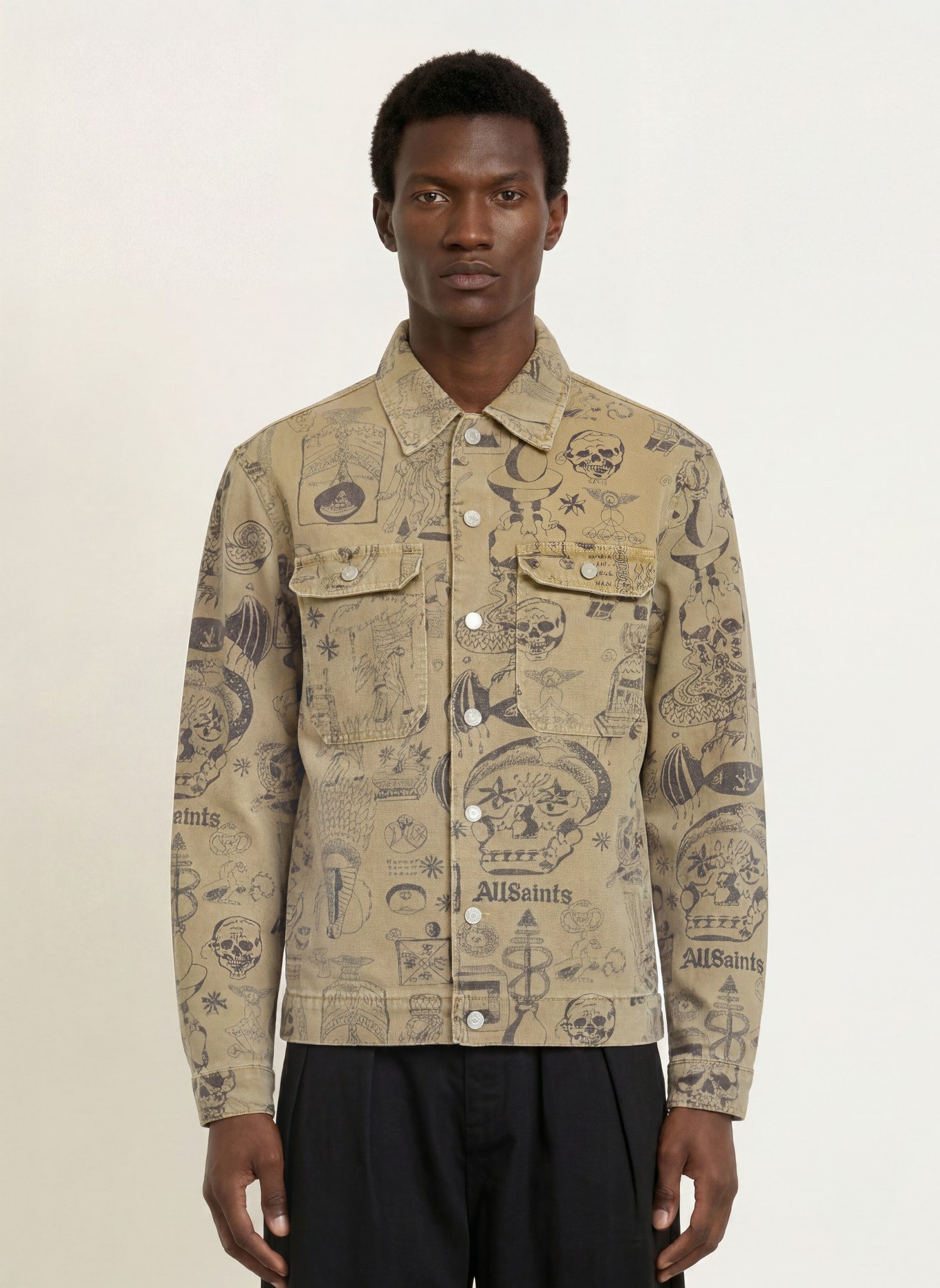 ALLSAINTS Jeansjacke SHERB: HELLBRAUN / SCHWARZ