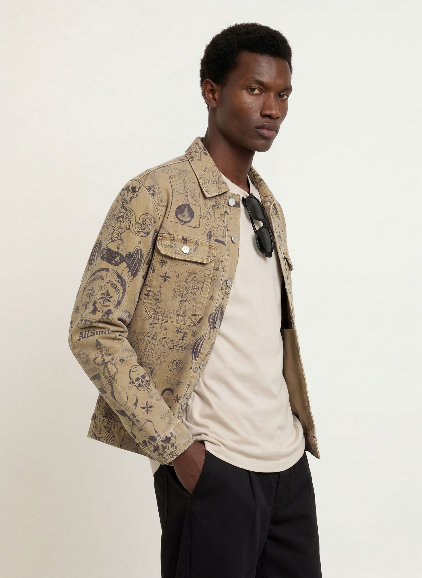 ALLSAINTS Jeansjacke SHERB: HELLBRAUN / SCHWARZ