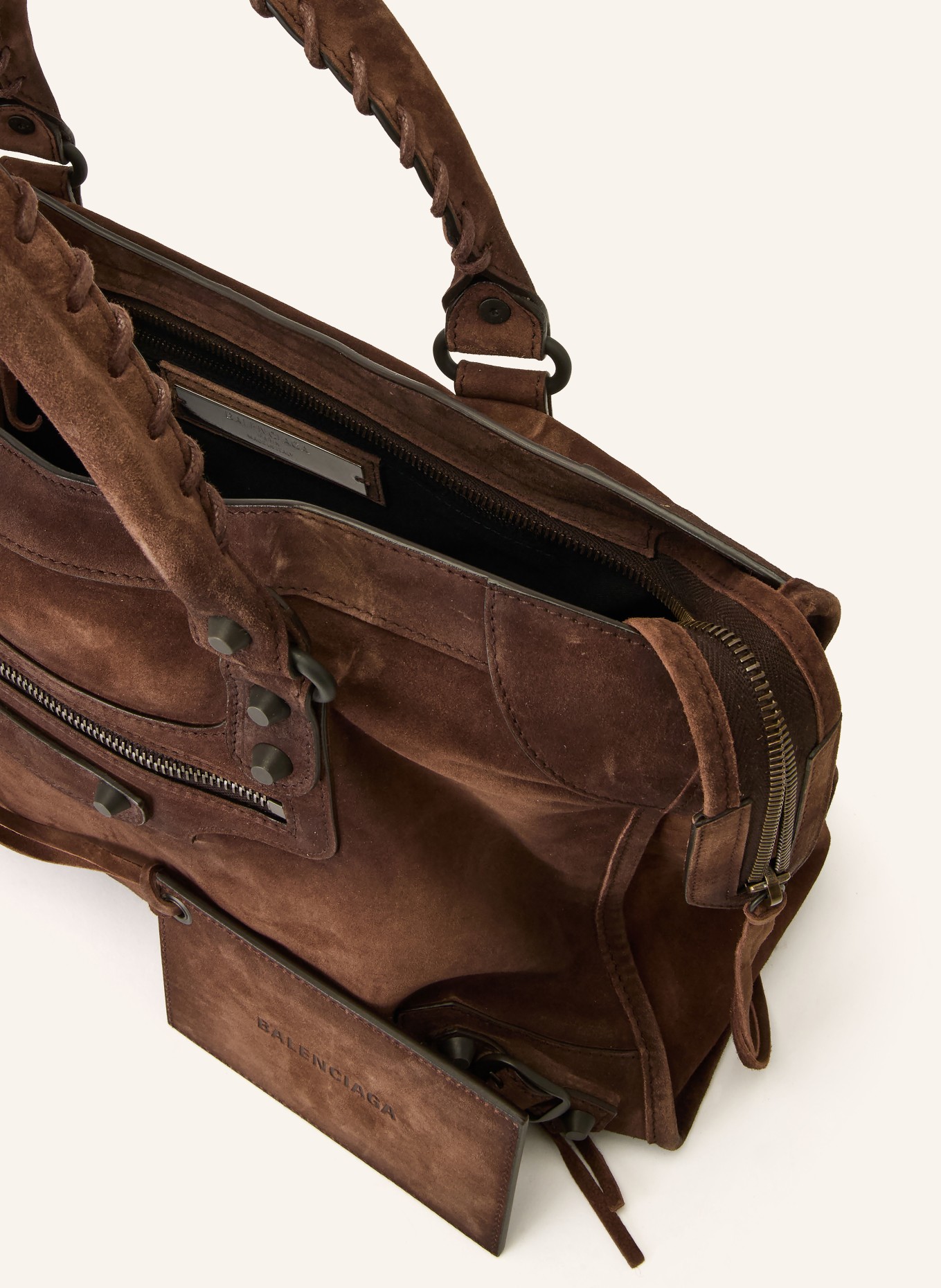 BALENCIAGA Handtasche LE CITY MEDIUM mit Nieten: DUNKELBRAUN