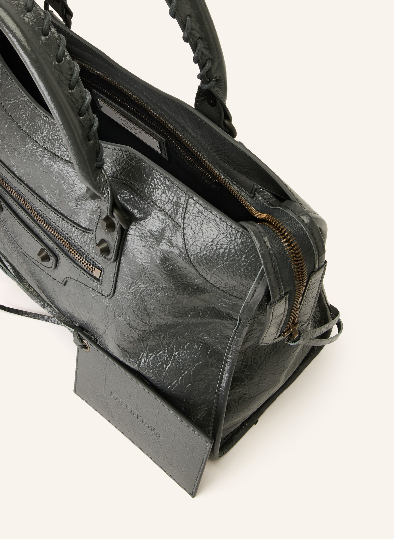 BALENCIAGA Sac à main LE CITY MEDIUM avec rivets: GRIS FONCÉ