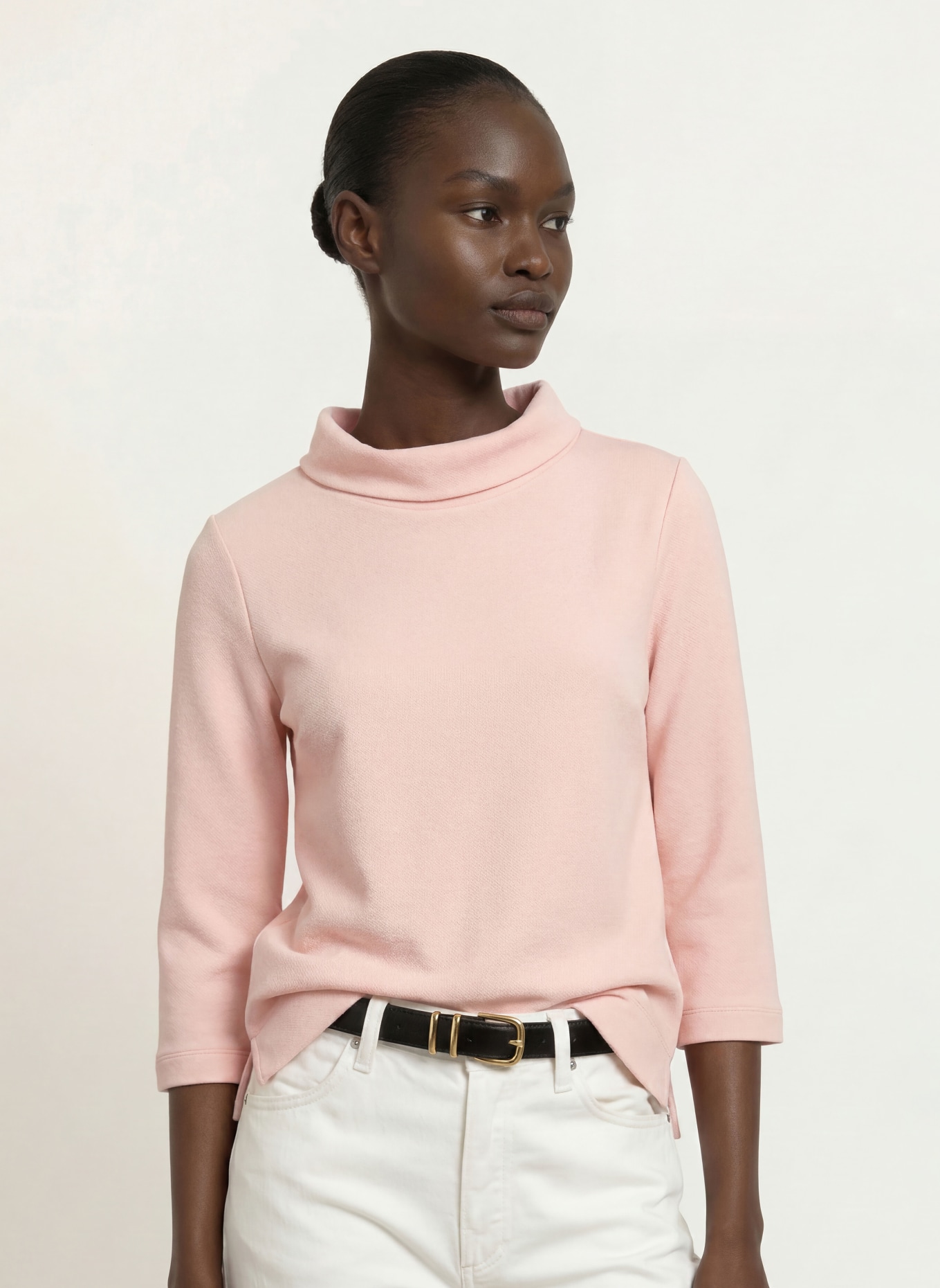 HOBBS BETSY turtleneck top with 3/4 sleeves: LIGHT PINK
