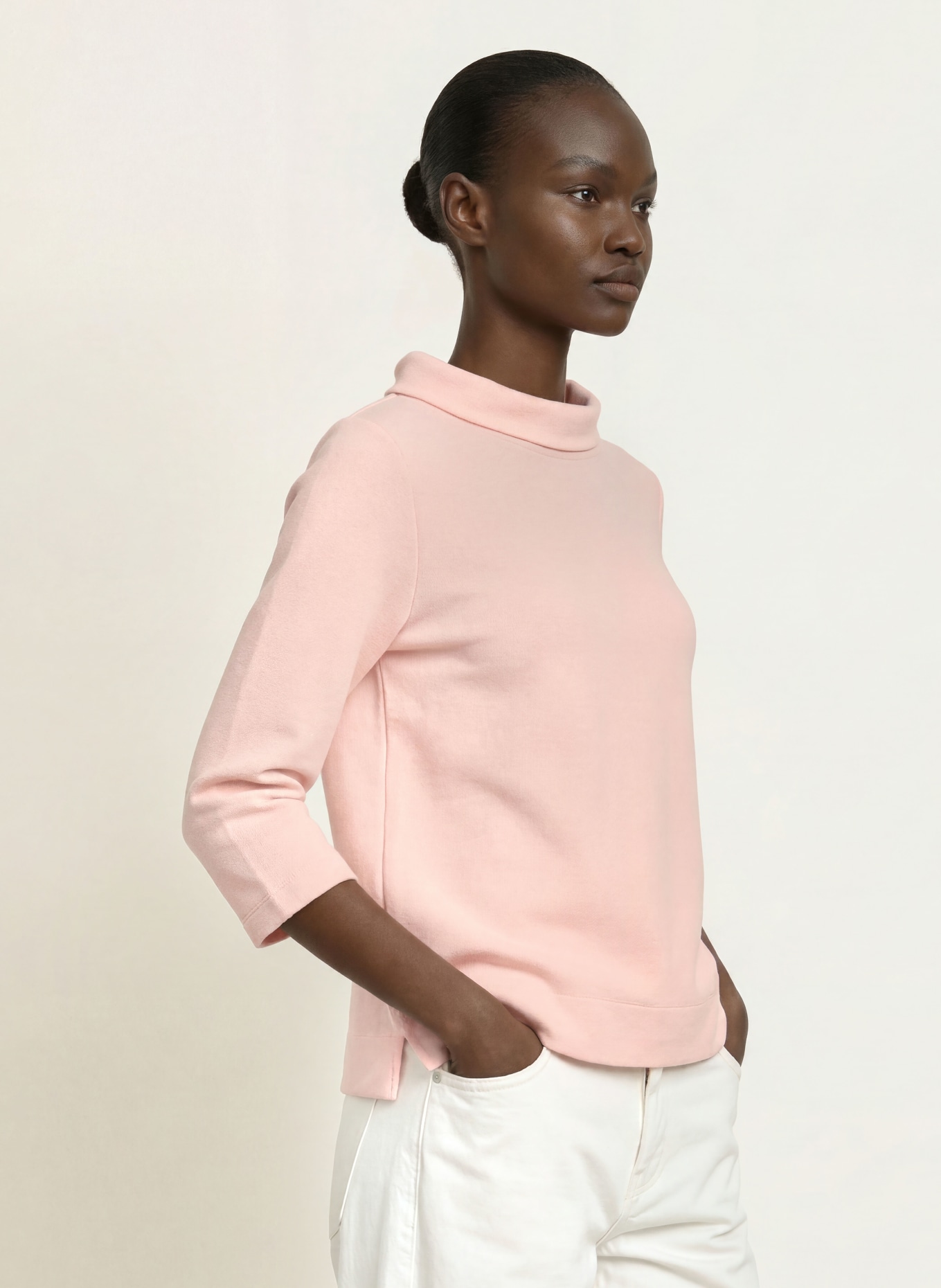 HOBBS BETSY turtleneck top with 3/4 sleeves: LIGHT PINK