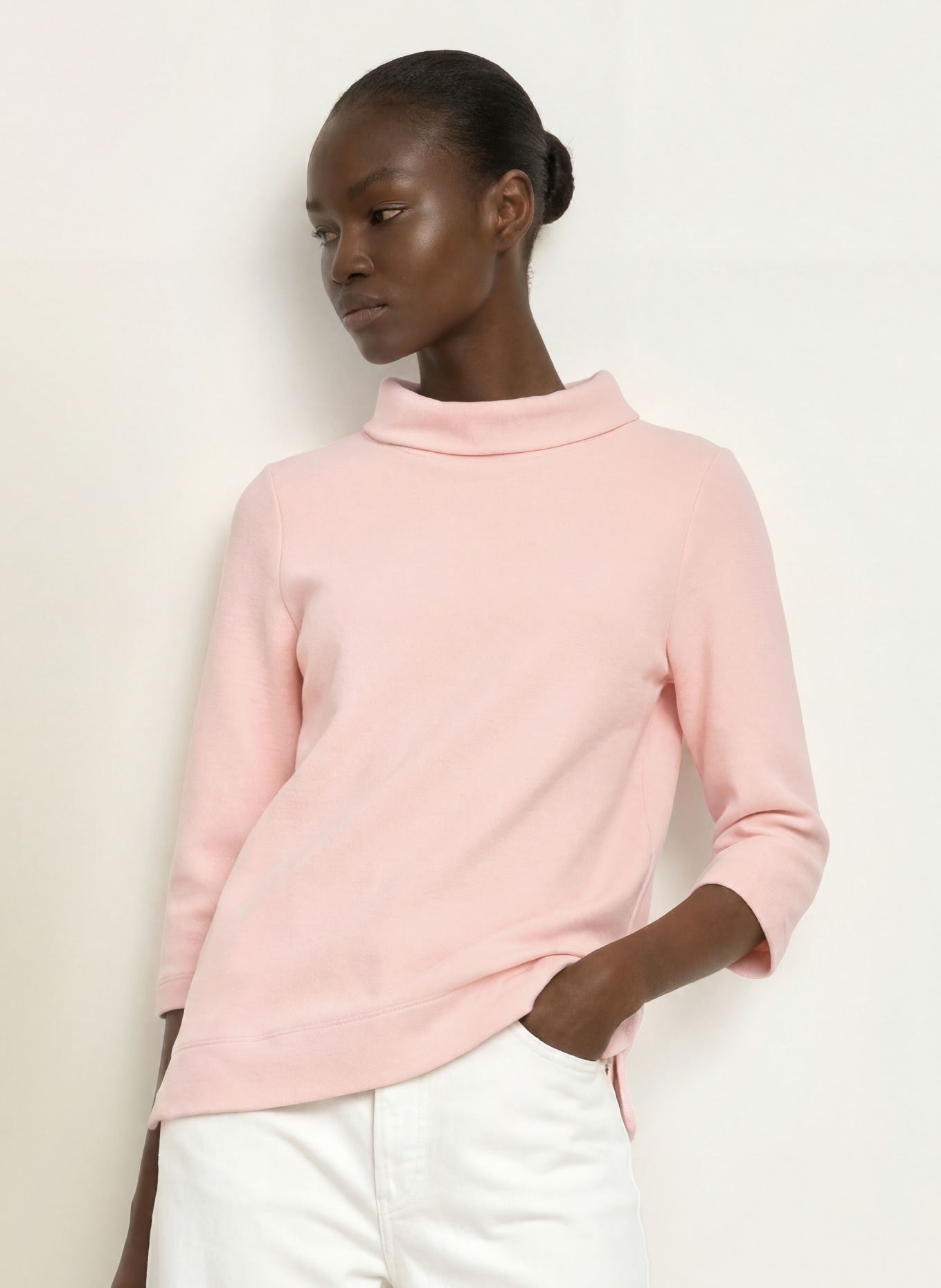 HOBBS BETSY turtleneck top with 3/4 sleeves: LIGHT PINK