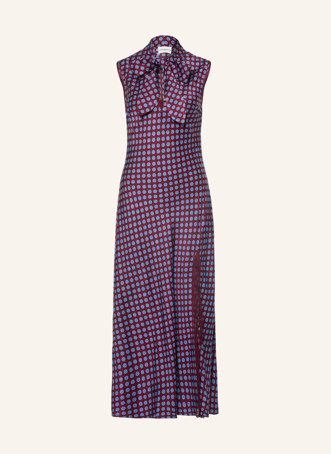 CLAUDIE PIERLOT Schluppenkleid aus Satin mit Spitze: DUNKELROT / HELLBLAU / DUNKELBLAU