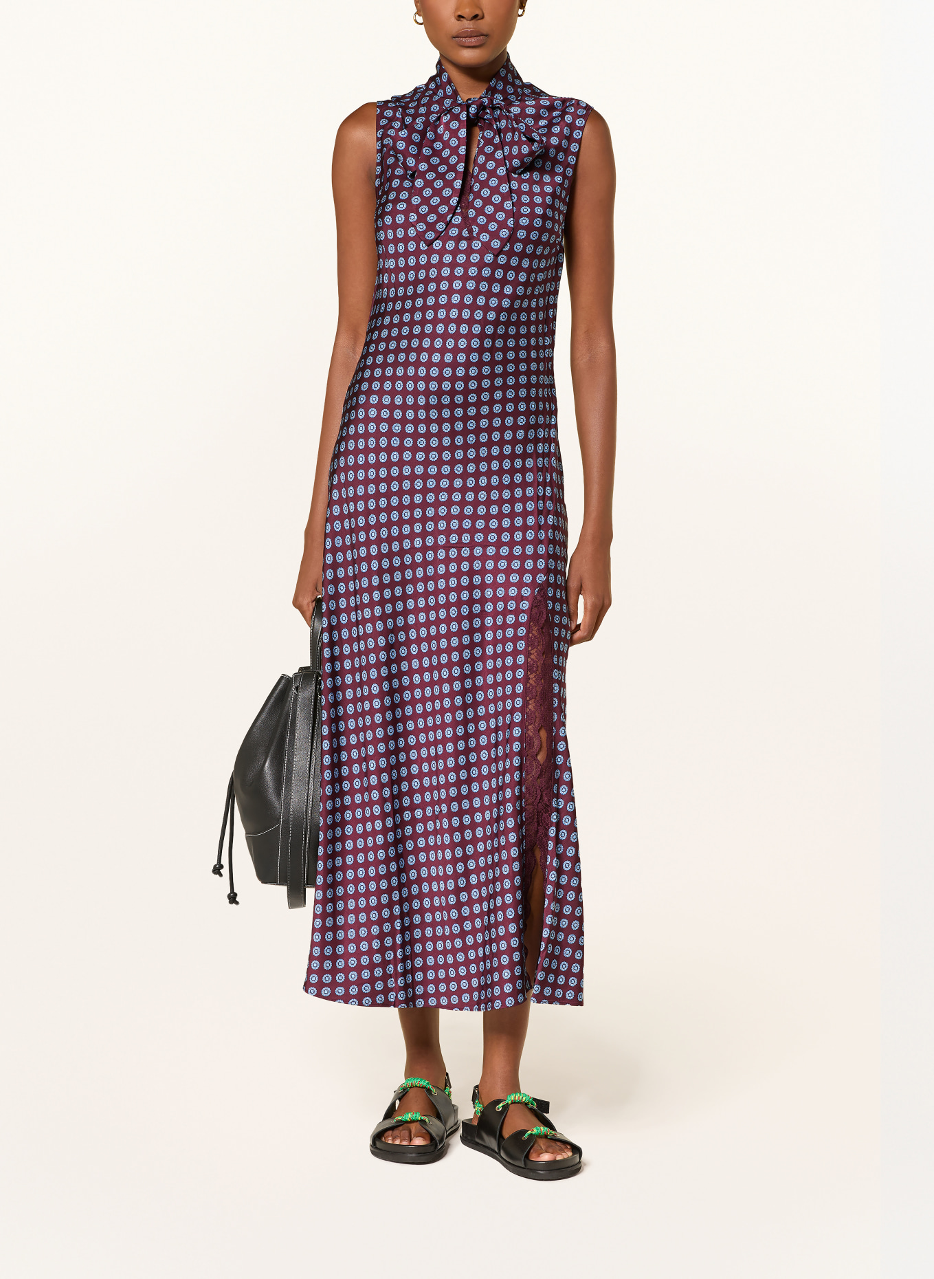 CLAUDIE PIERLOT Schluppenkleid aus Satin mit Spitze: DUNKELROT / HELLBLAU / DUNKELBLAU