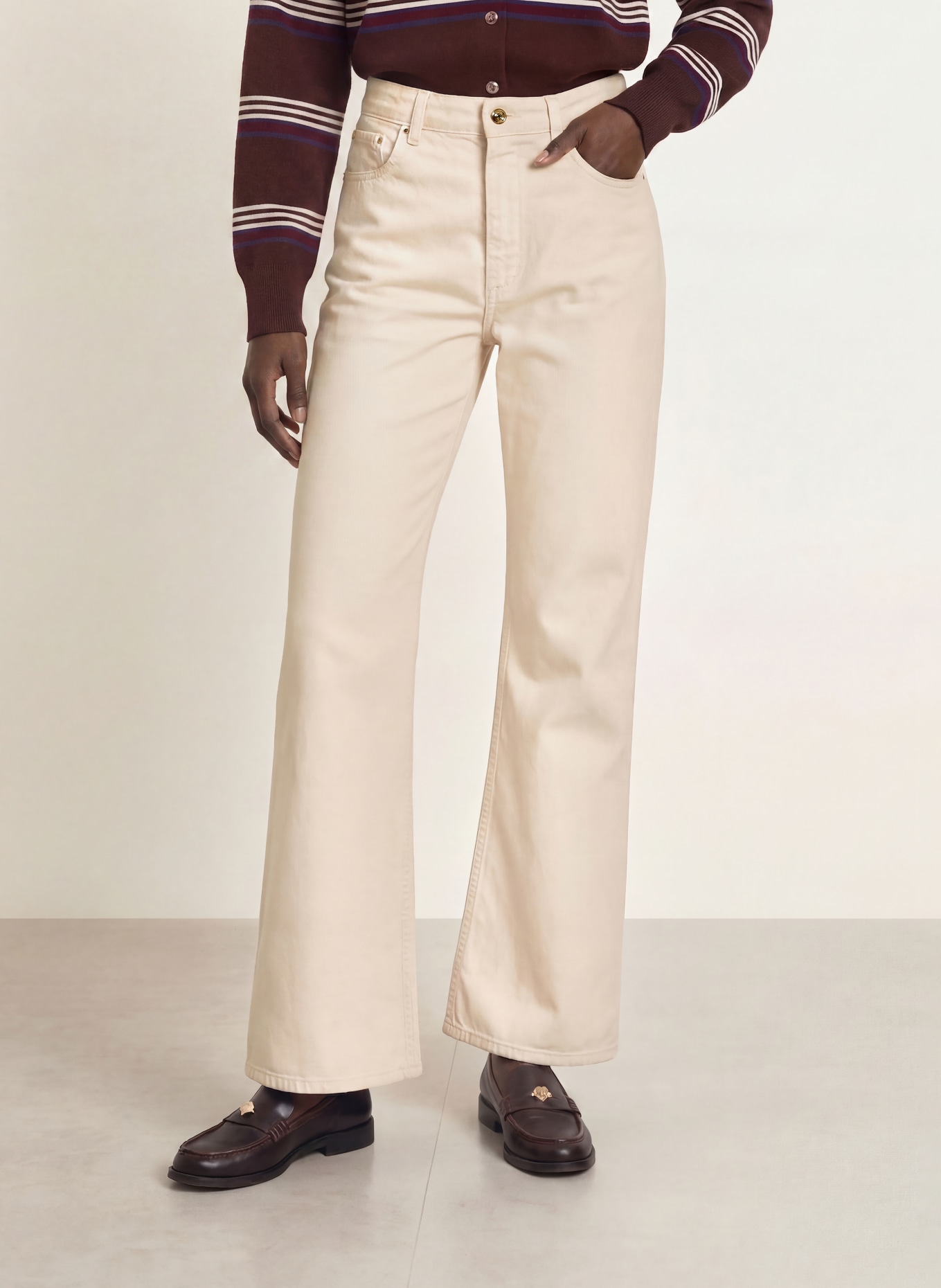 CLAUDIE PIERLOT Wide Leg Jeans: A041 LIGHT BEIGE DENIM