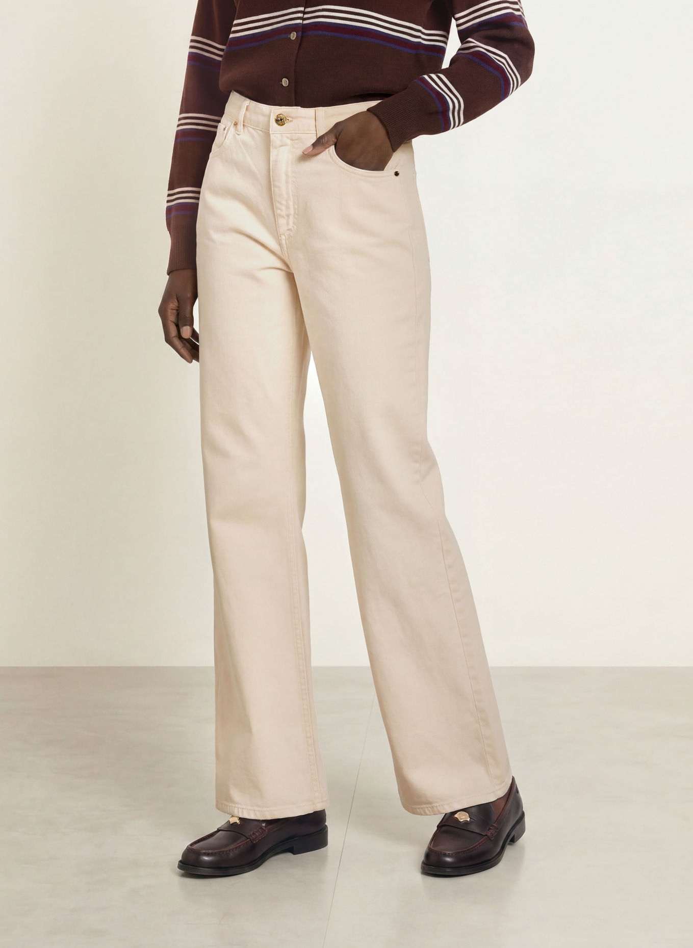 CLAUDIE PIERLOT Wide Leg Jeans: A041 LIGHT BEIGE DENIM