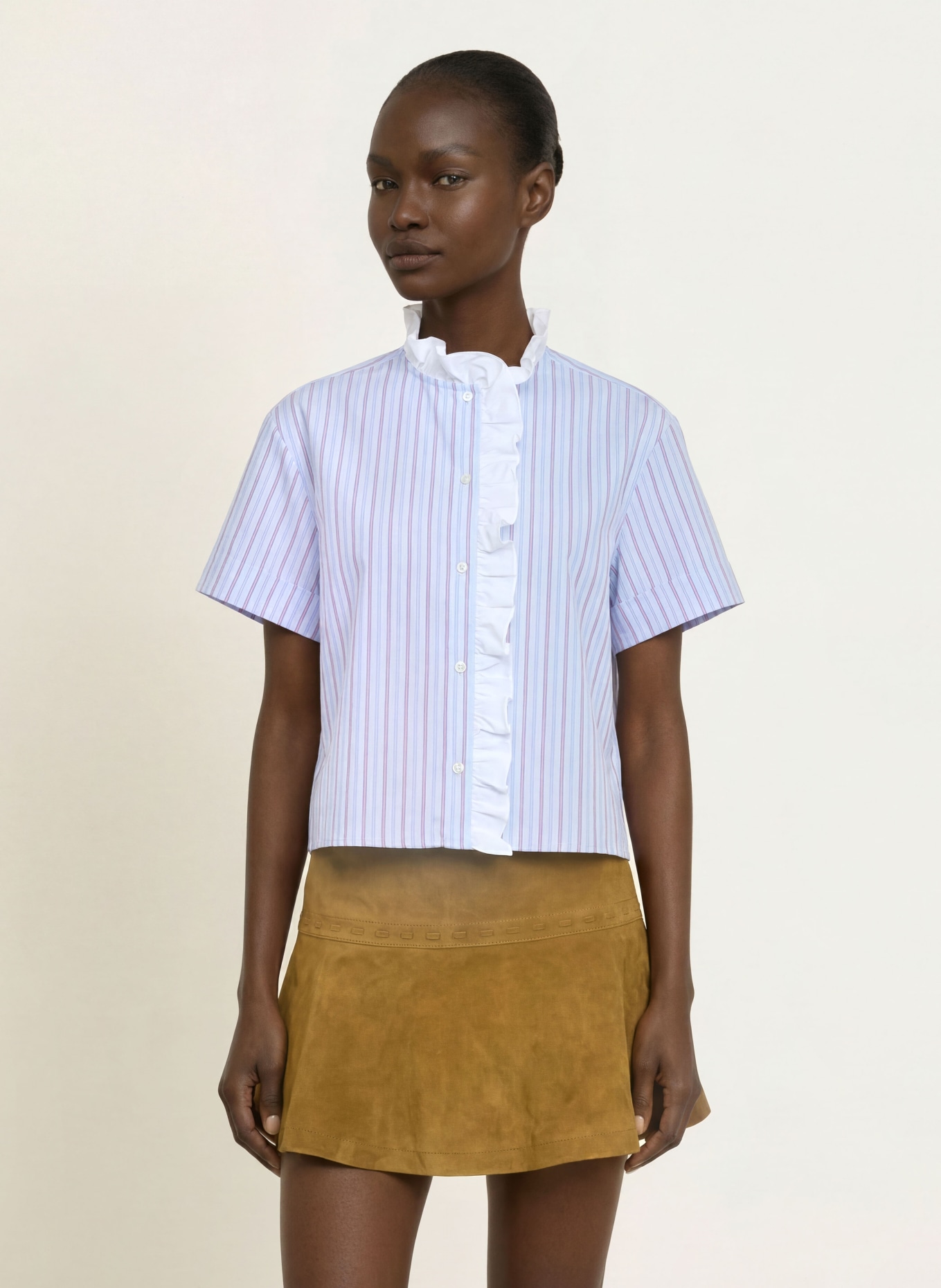 CLAUDIE PIERLOT Bluse mit Rüschen: HELLBLAU / DUNKELLILA / WEISS
