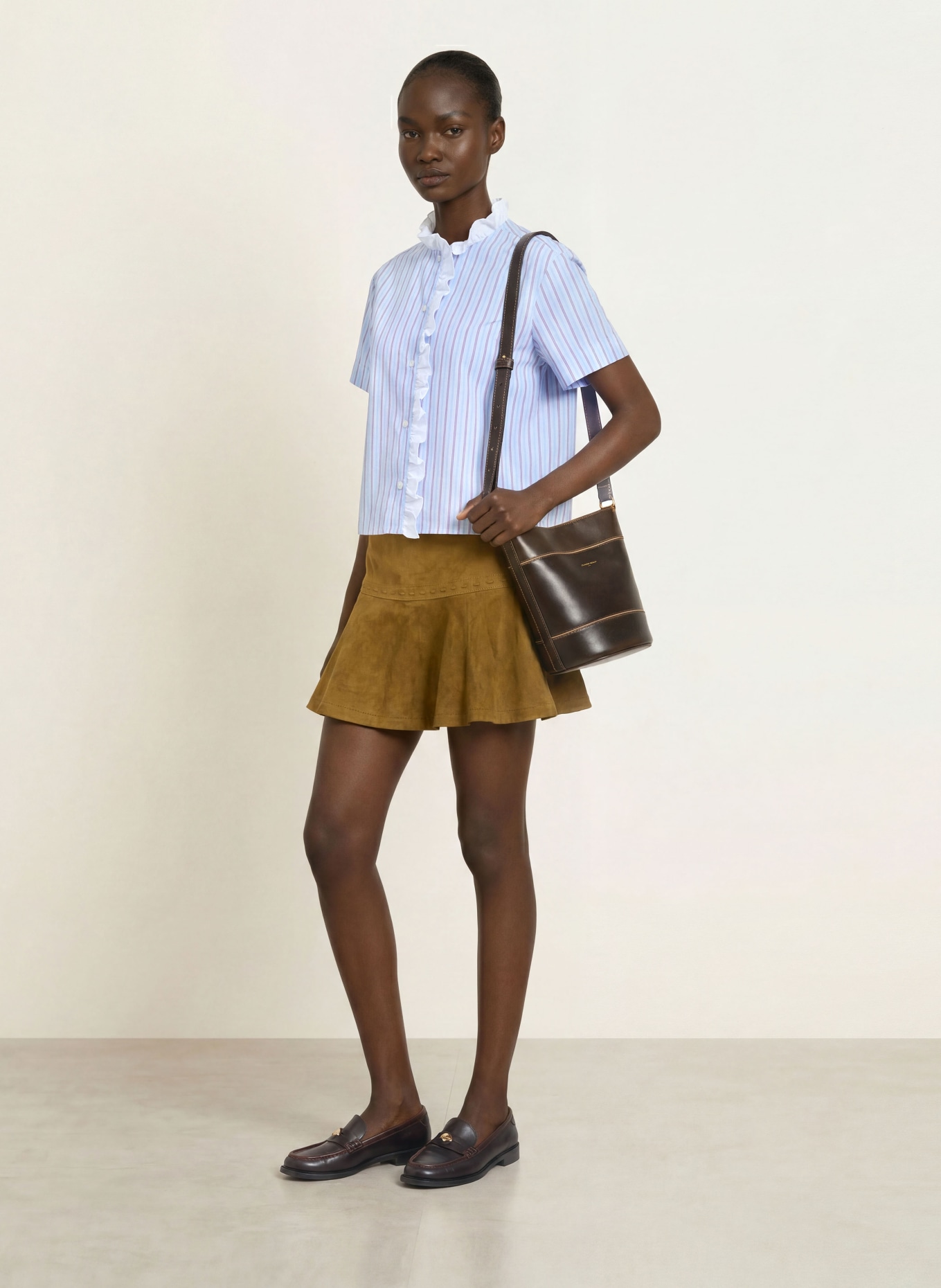 CLAUDIE PIERLOT Bluse mit Rüschen: HELLBLAU / DUNKELLILA / WEISS