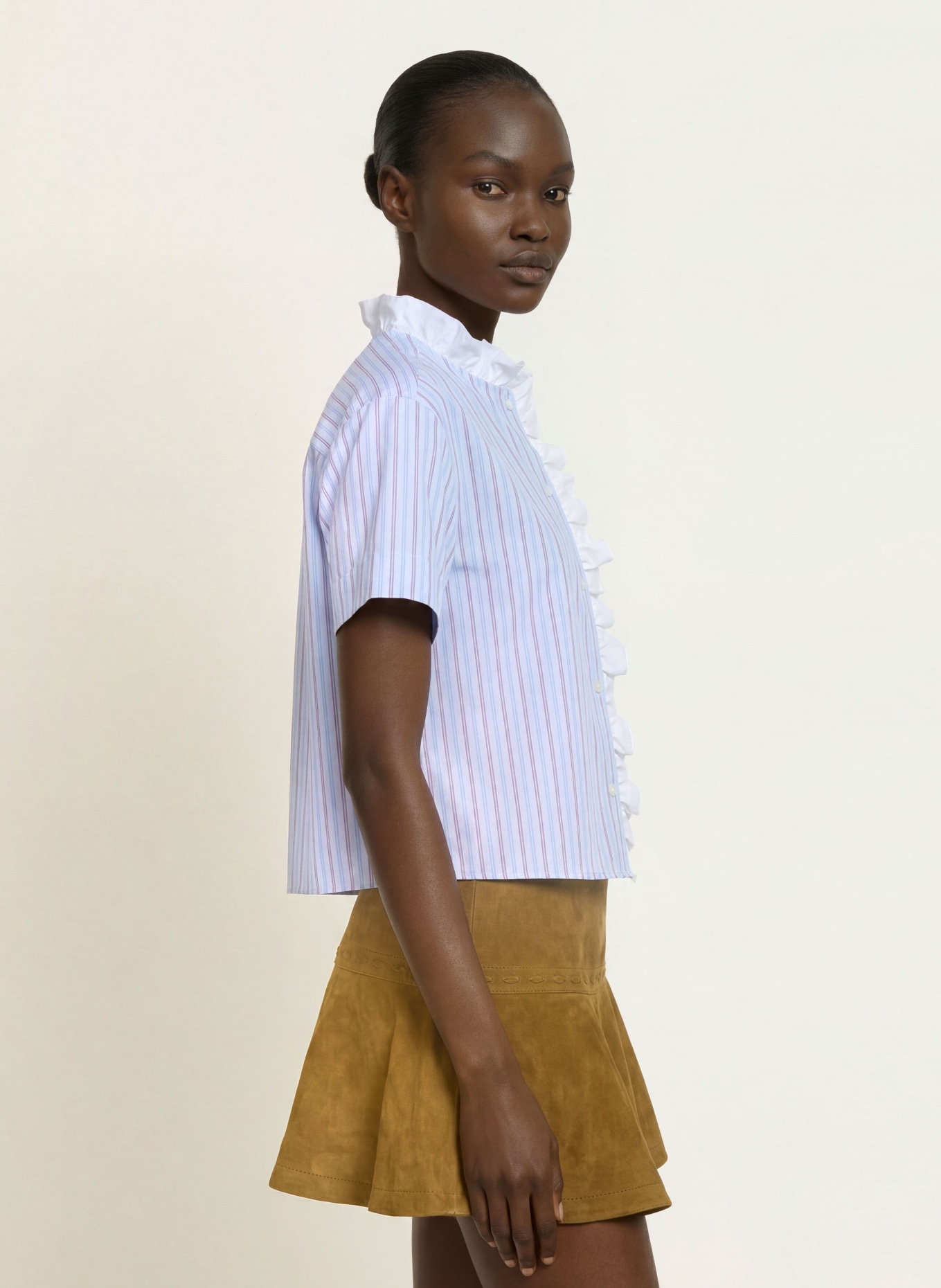 CLAUDIE PIERLOT Bluse mit Rüschen: HELLBLAU / DUNKELLILA / WEISS