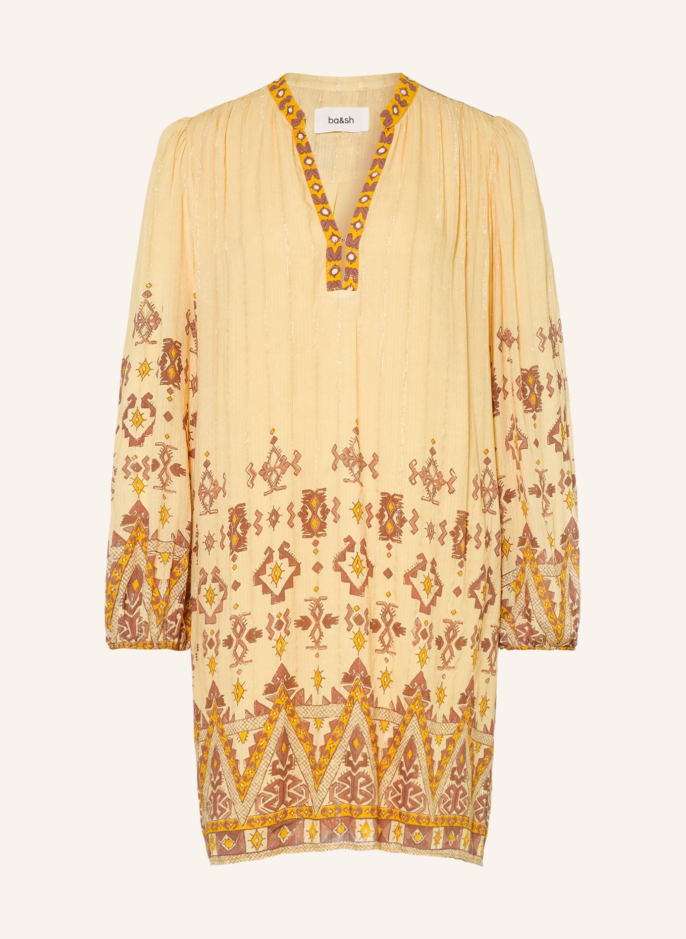 ba&sh Kleid ZOLA mit Glitzergarn: HELLGELB / BRAUN / DUNKELGELB