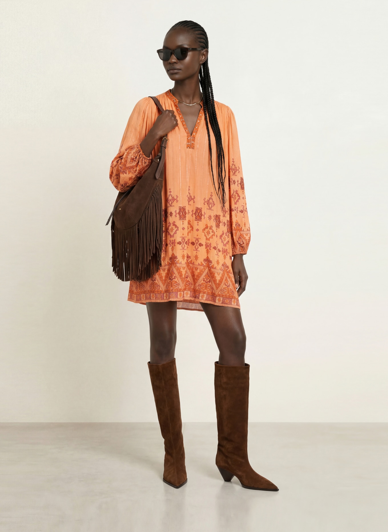 ba&sh Kleid ZOLA mit Glitzergarn: HELLORANGE / DUNKELROT / ORANGE
