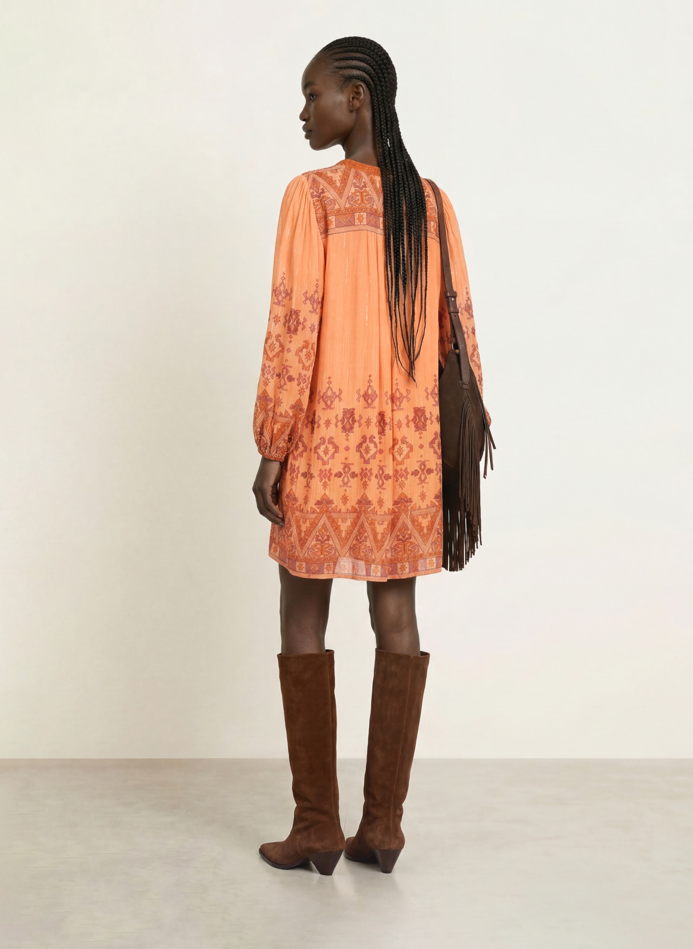 ba&sh Kleid ZOLA mit Glitzergarn: HELLORANGE / DUNKELROT / ORANGE