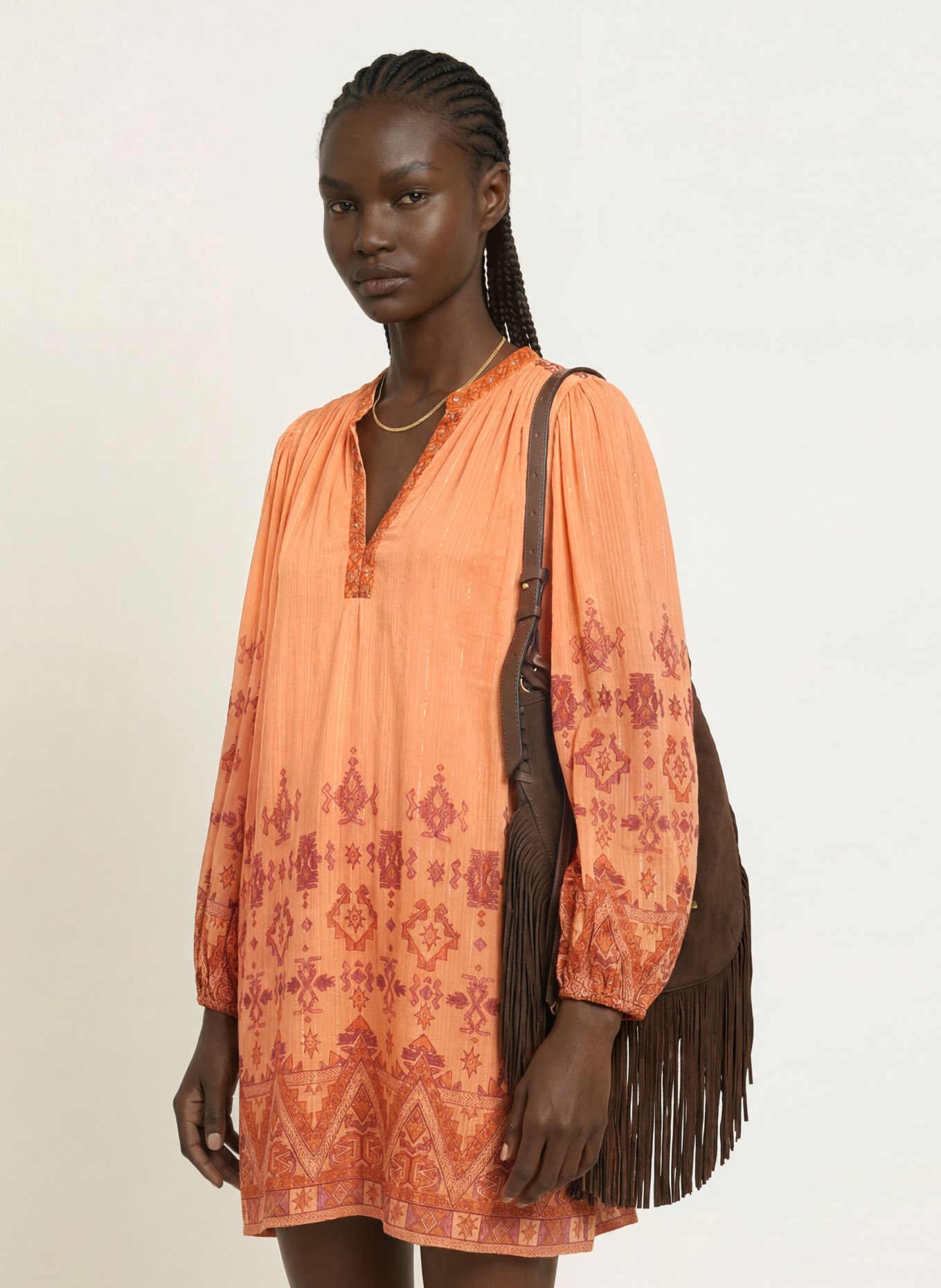 ba&sh Kleid ZOLA mit Glitzergarn: HELLORANGE / DUNKELROT / ORANGE