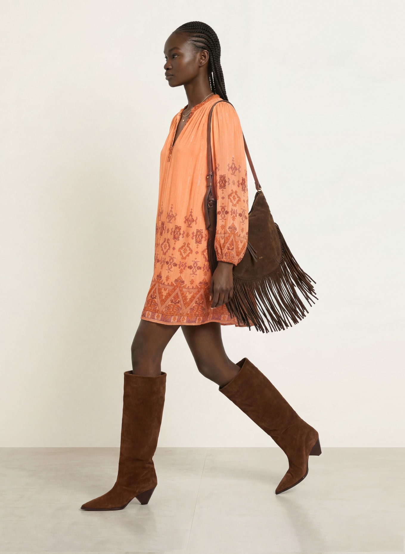 ba&sh Kleid ZOLA mit Glitzergarn: HELLORANGE / DUNKELROT / ORANGE