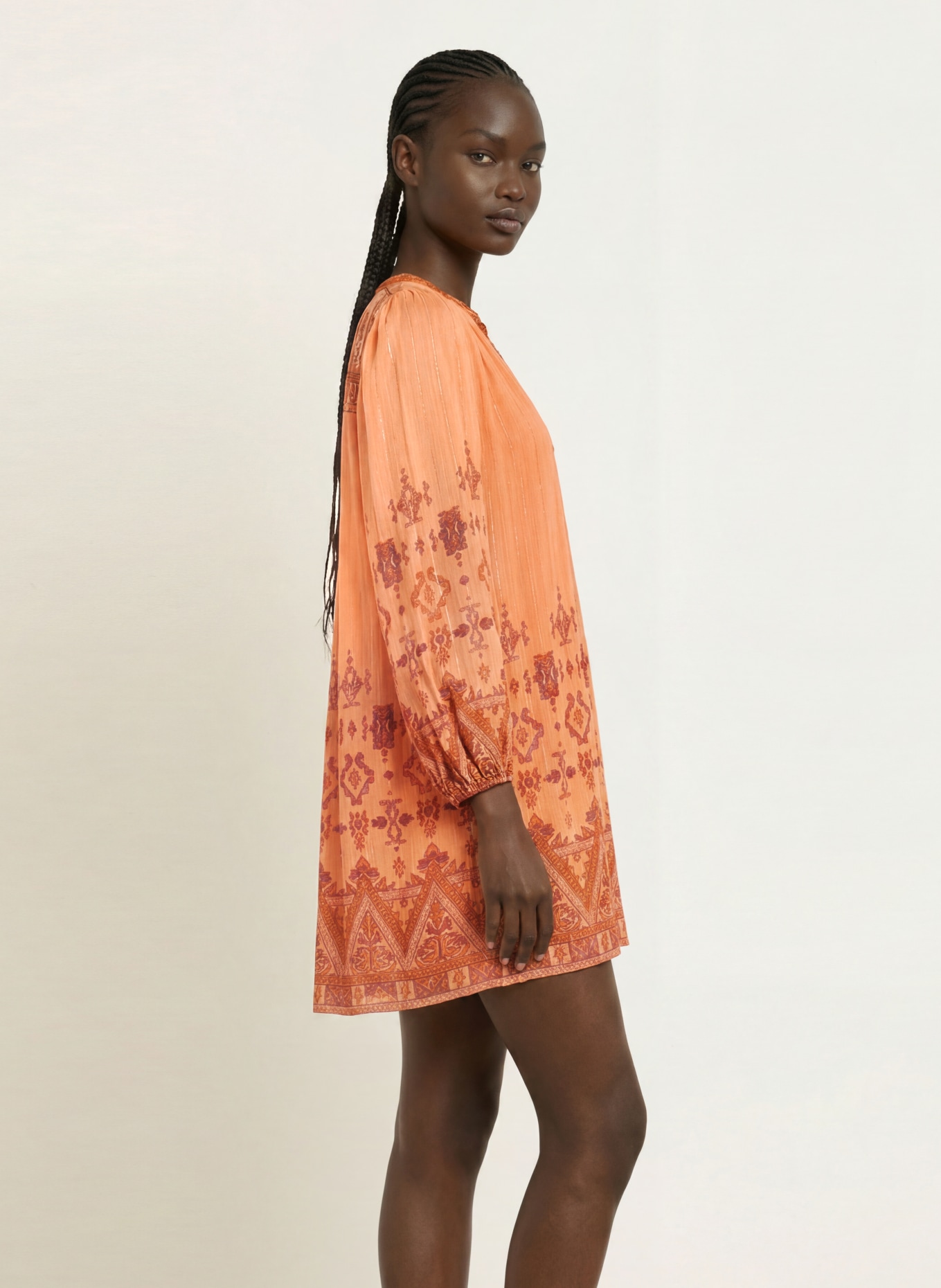 ba&sh Kleid ZOLA mit Glitzergarn: HELLORANGE / DUNKELROT / ORANGE