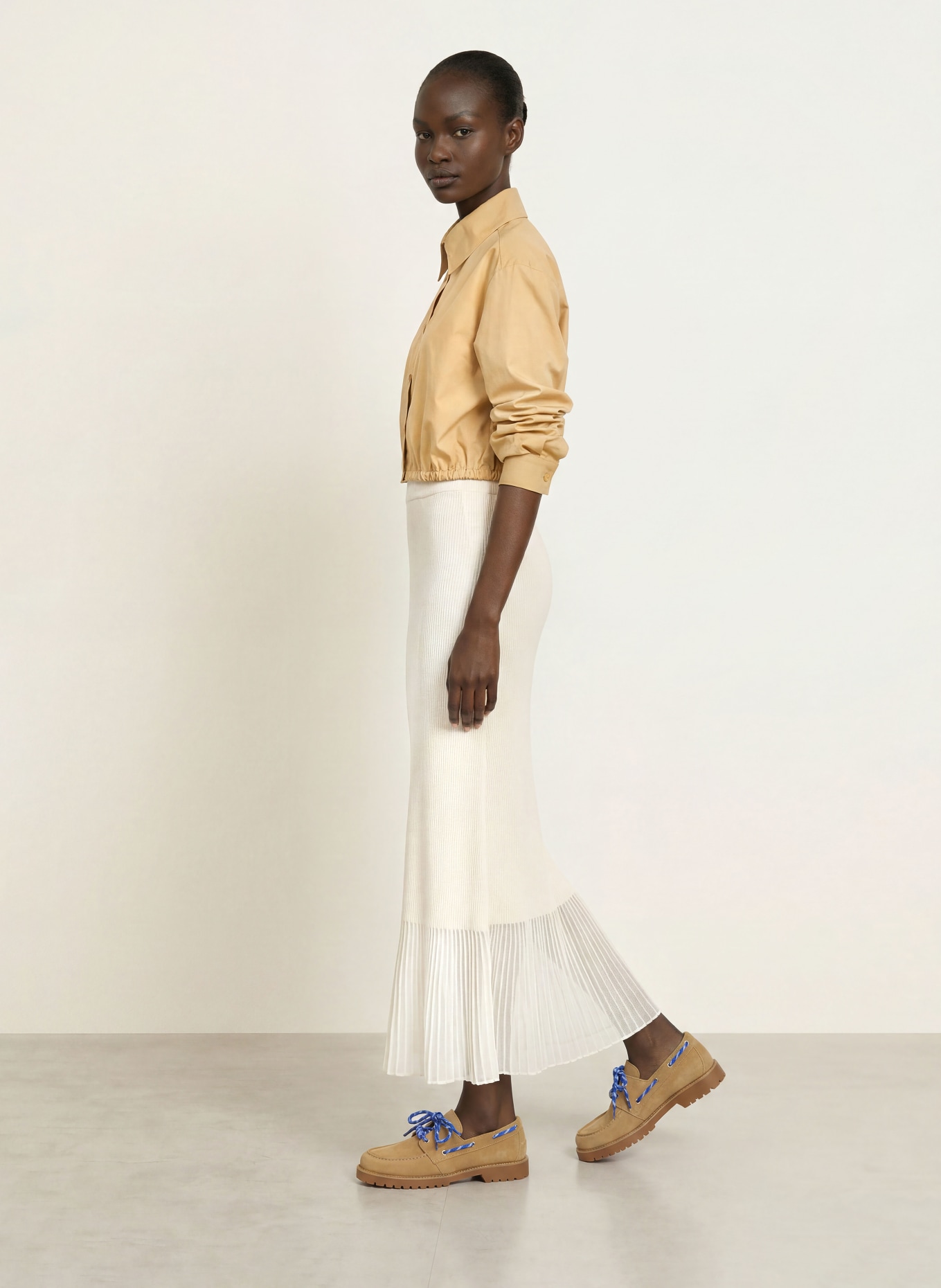 CLAUDIE PIERLOT Strickrock mit Plissees: CREME