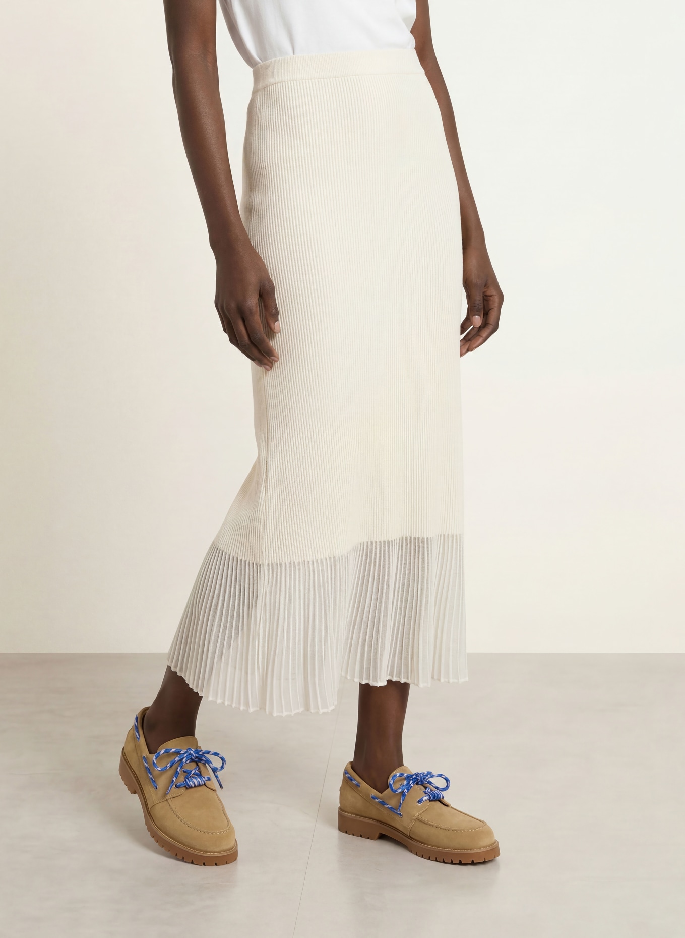 CLAUDIE PIERLOT Strickrock mit Plissees: CREME
