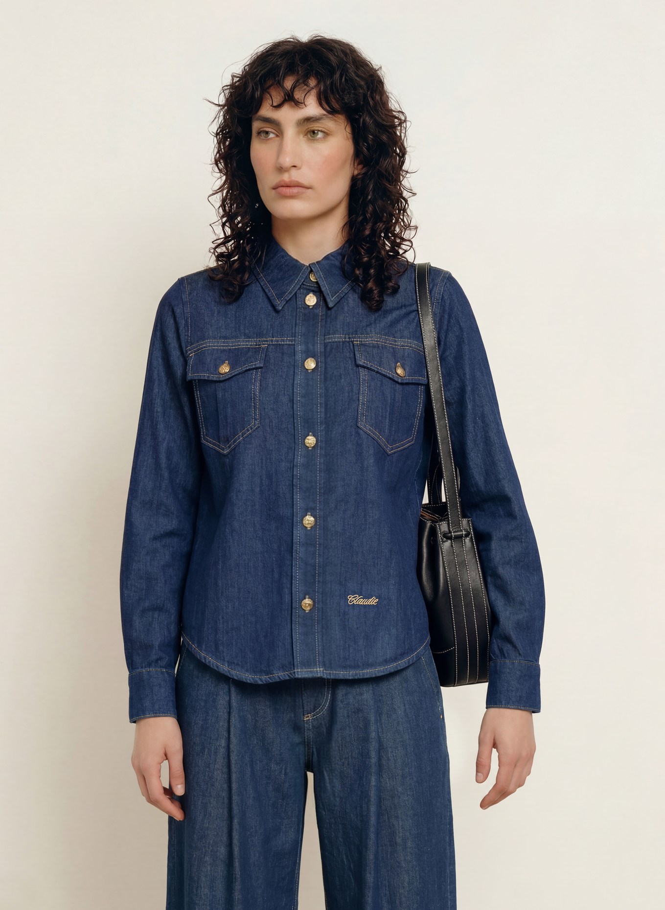 CLAUDIE PIERLOT Jeansbluse: DUNKELBLAU