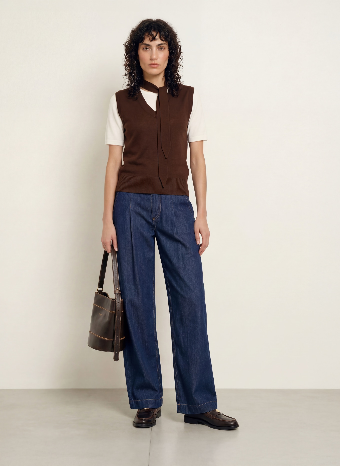 CLAUDIE PIERLOT Strickshirt: DUNKELBRAUN / WEISS