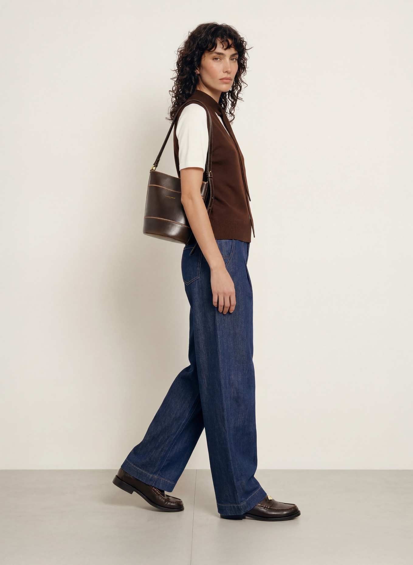 CLAUDIE PIERLOT Strickshirt: DUNKELBRAUN / WEISS