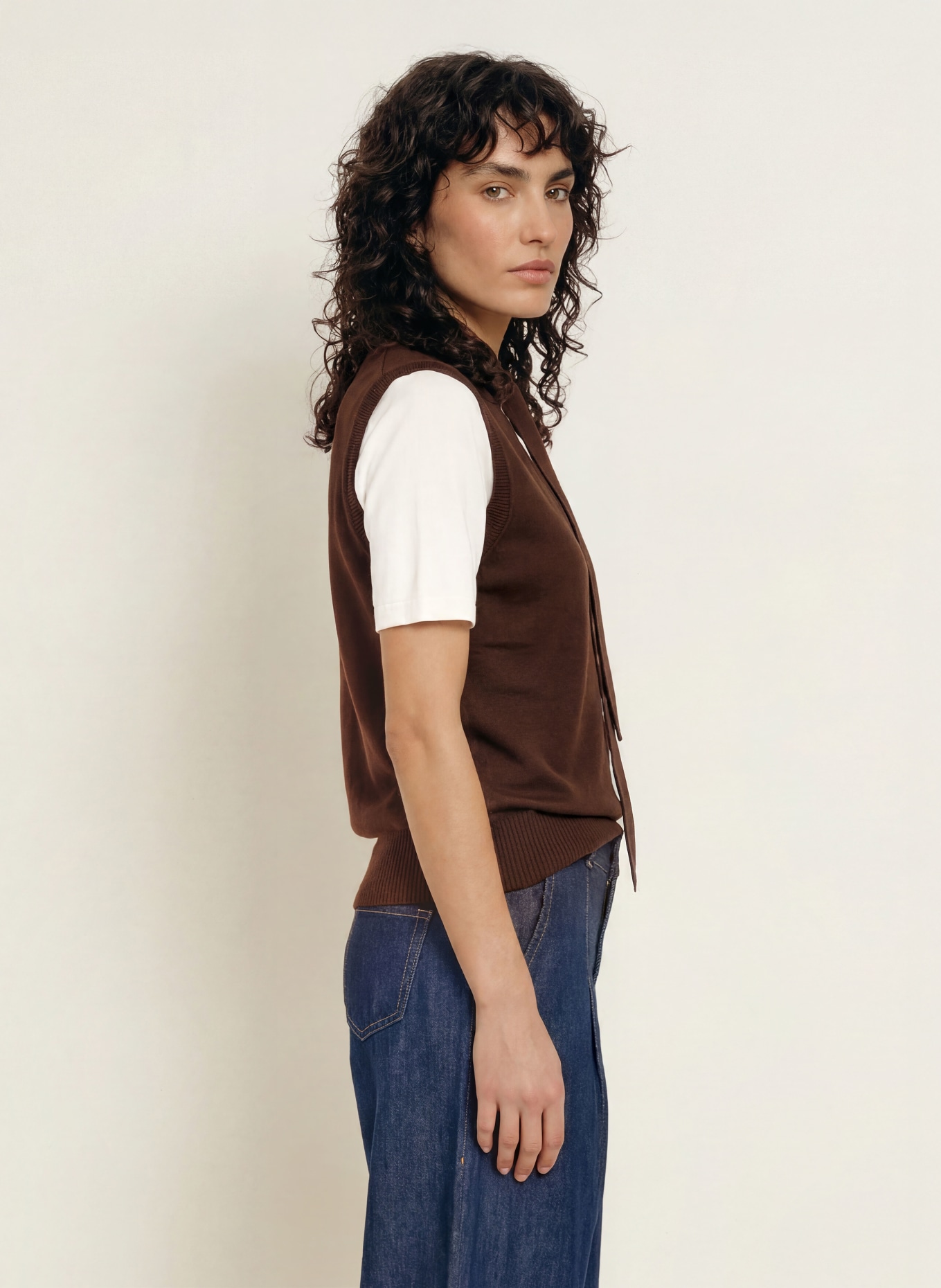 CLAUDIE PIERLOT Strickshirt: DUNKELBRAUN / WEISS