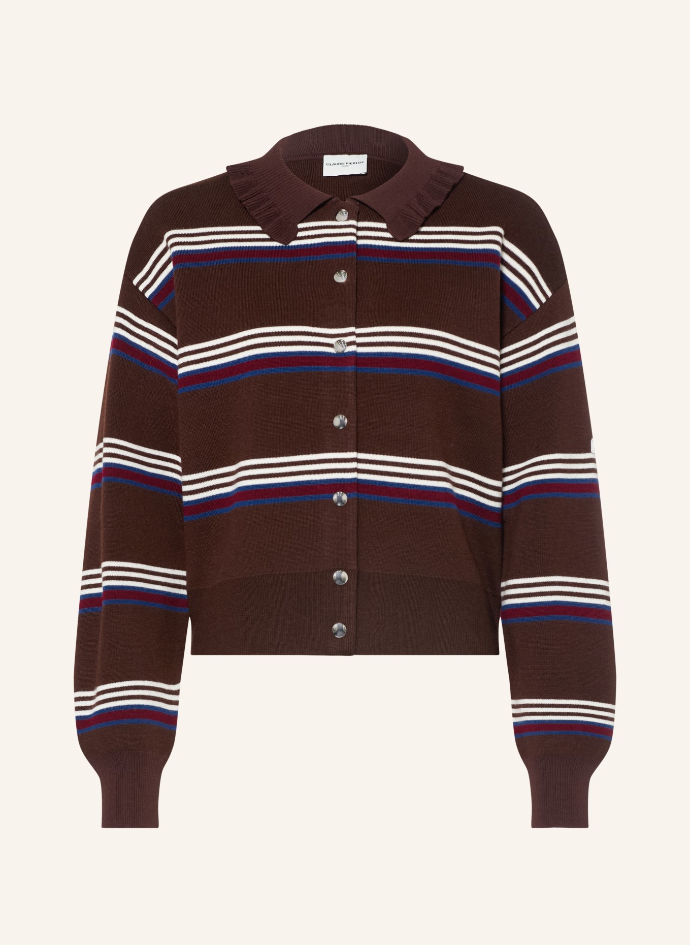 CLAUDIE PIERLOT Strickjacke: DUNKELBRAUN / DUNKELBLAU / WEISS