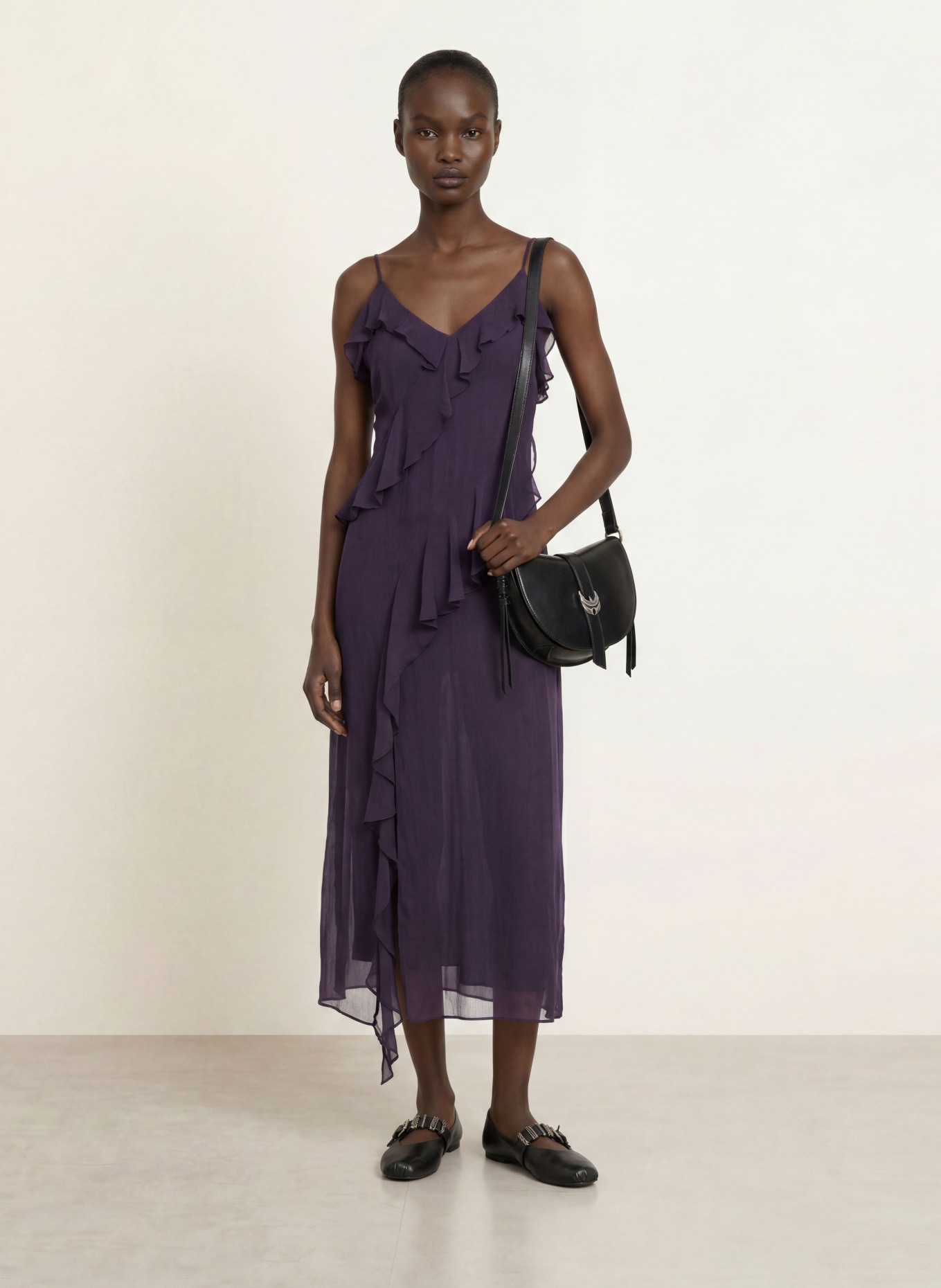 ba&sh Kleid OCEANE mit Volants: DUNKELLILA